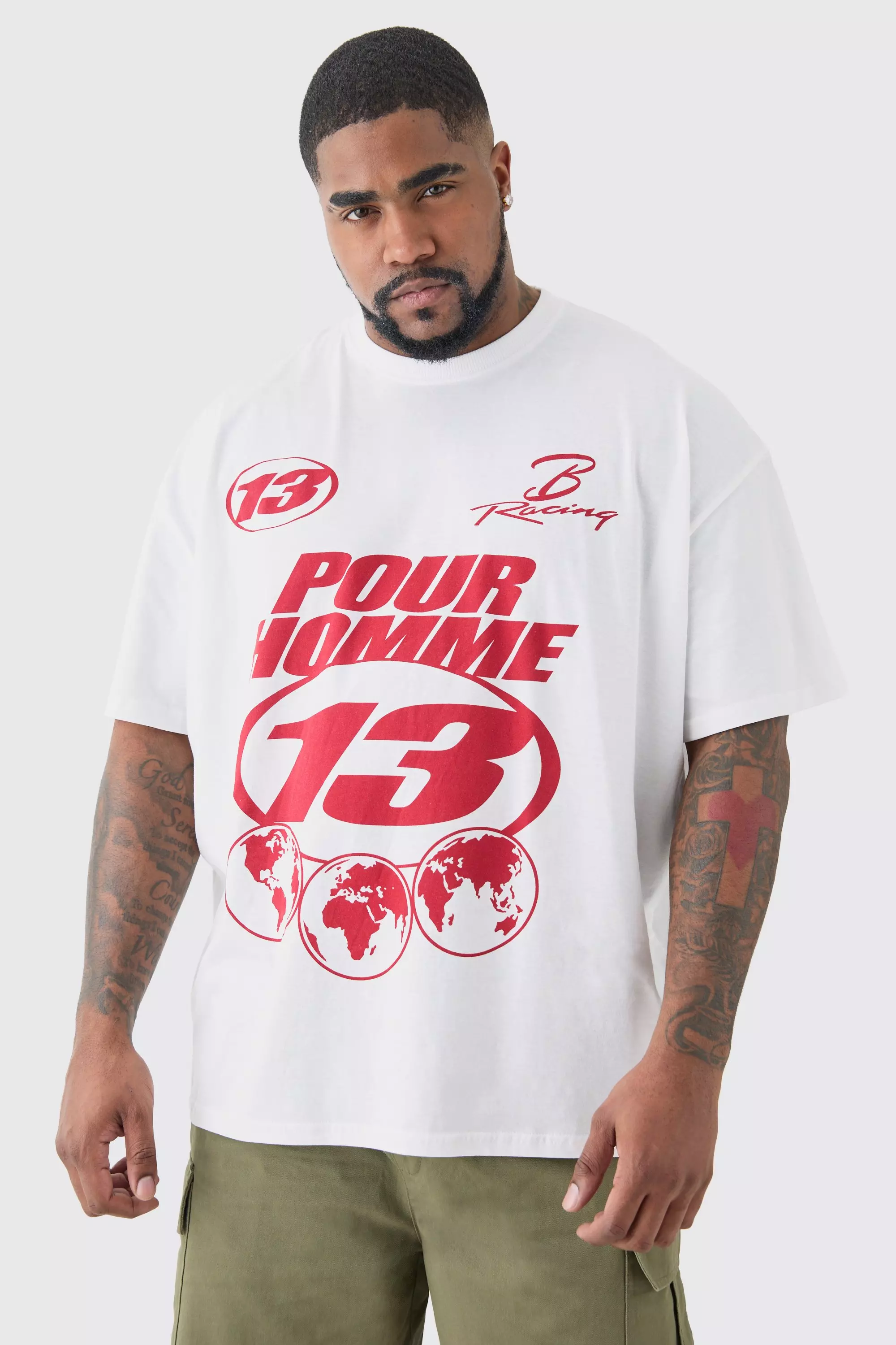 Plus Pour Homme Moto T-shirt In White White