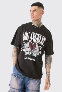 Black Tall Oversized Los Angeles T-shirt In Black
