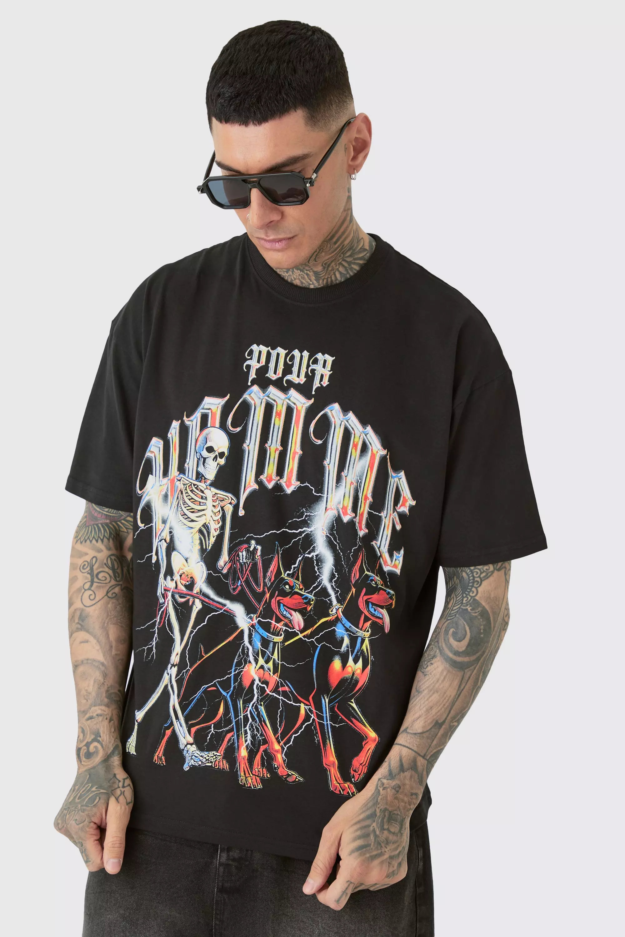 Tall Pour Homme Dog Skeleton T-shirt In Black Black