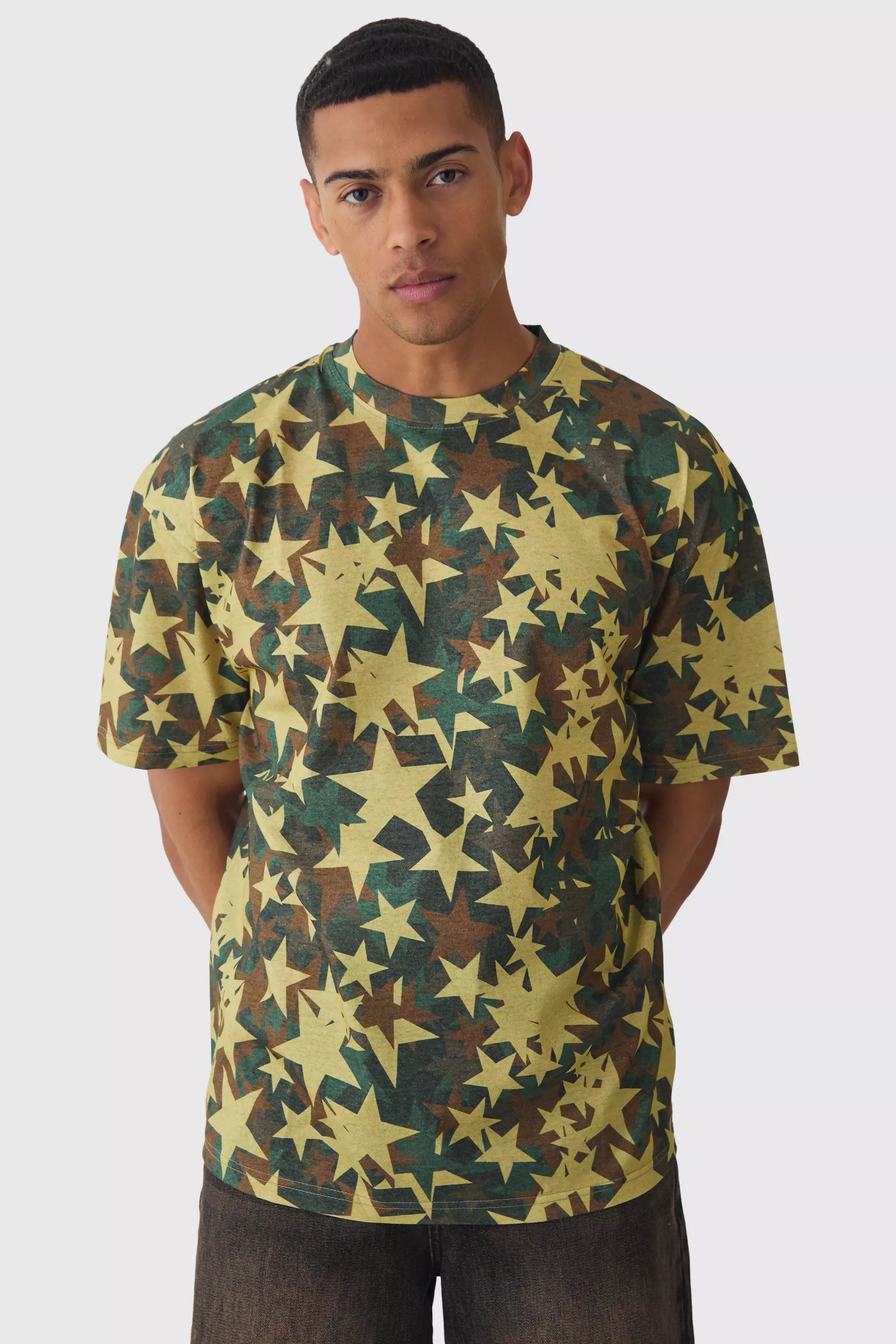 Oversized Extended Neck Camo T-shirt Multi