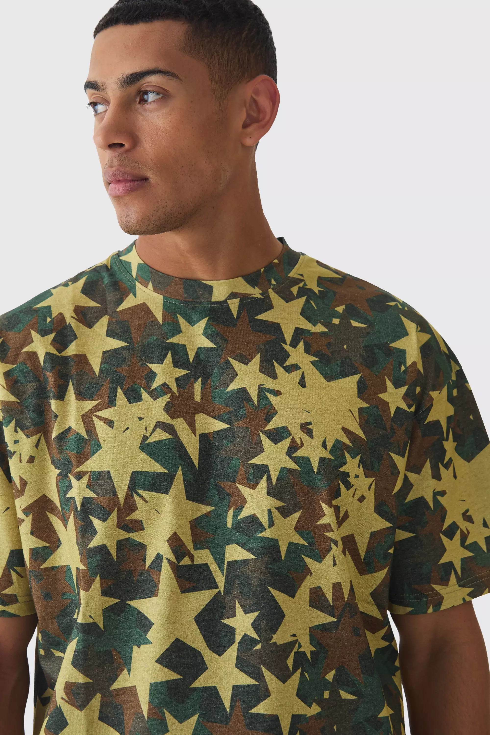Multi Oversized Extended Neck Camo T-shirt alternative image