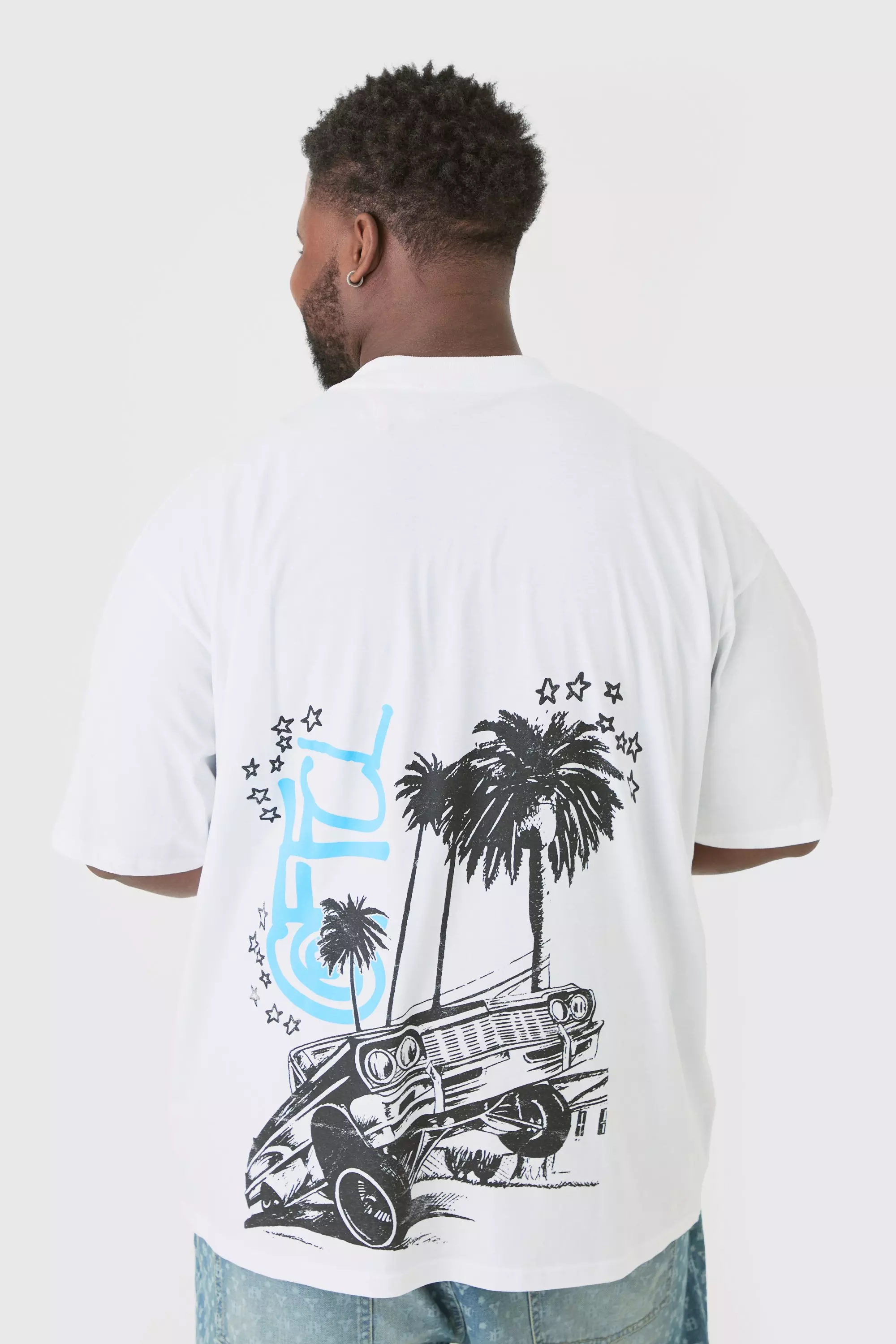 White Plus Oversized OFCL Back Print Car T-shirt In White