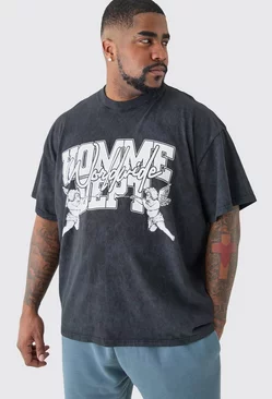 Grey Plus Oversized Homme Dept T-shirt In Acid Wash Grey