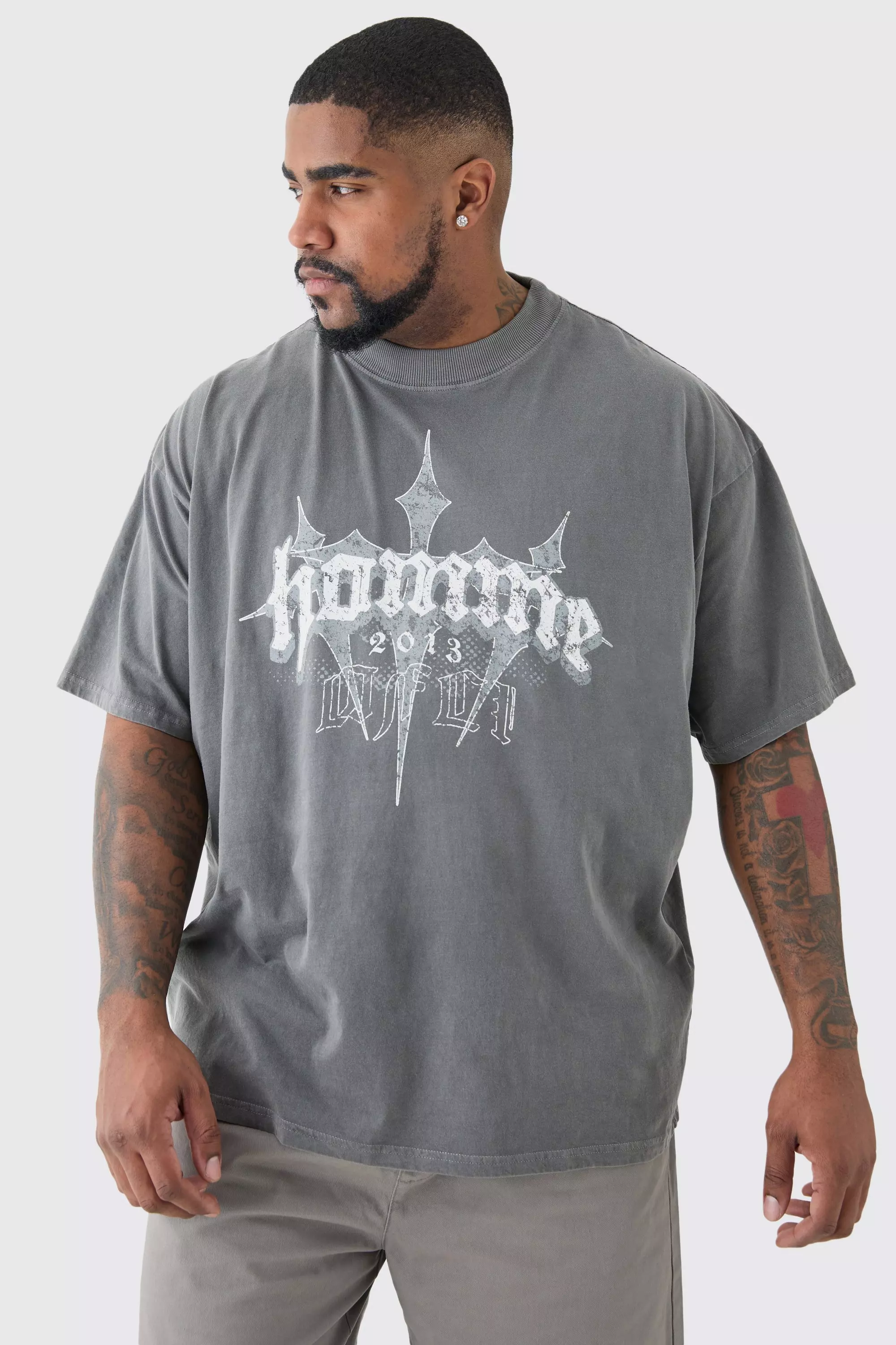 Grey Plus Oversized Homme Cross T-shirt In Grey