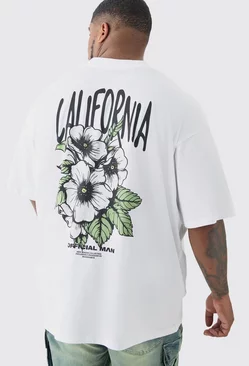 Plus Oversized California Floral T-shirt In White White