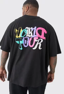 Plus Oversized World Tour Puff Print T-shirt In Black Black