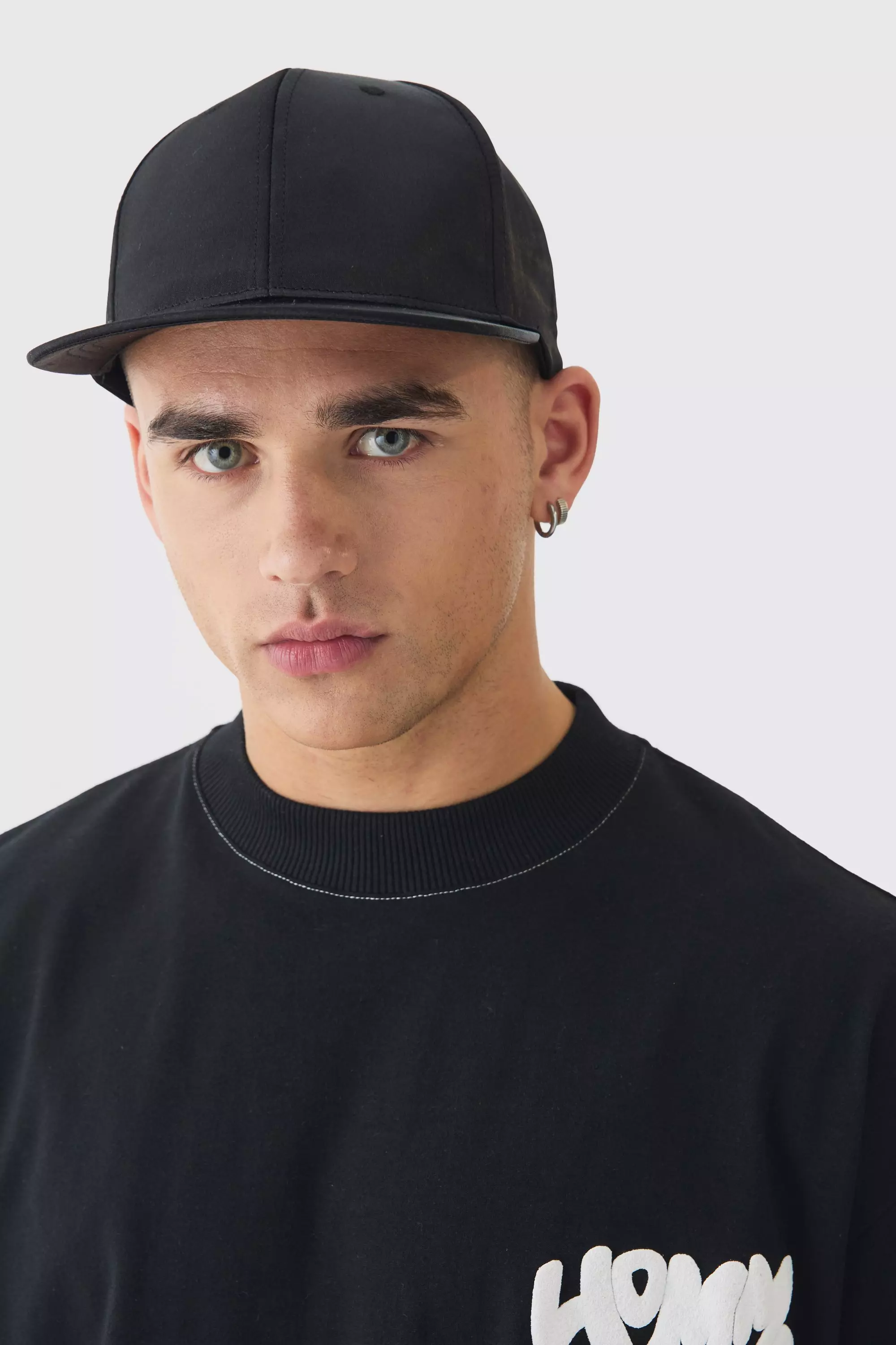 Black Satin Snapback In Black