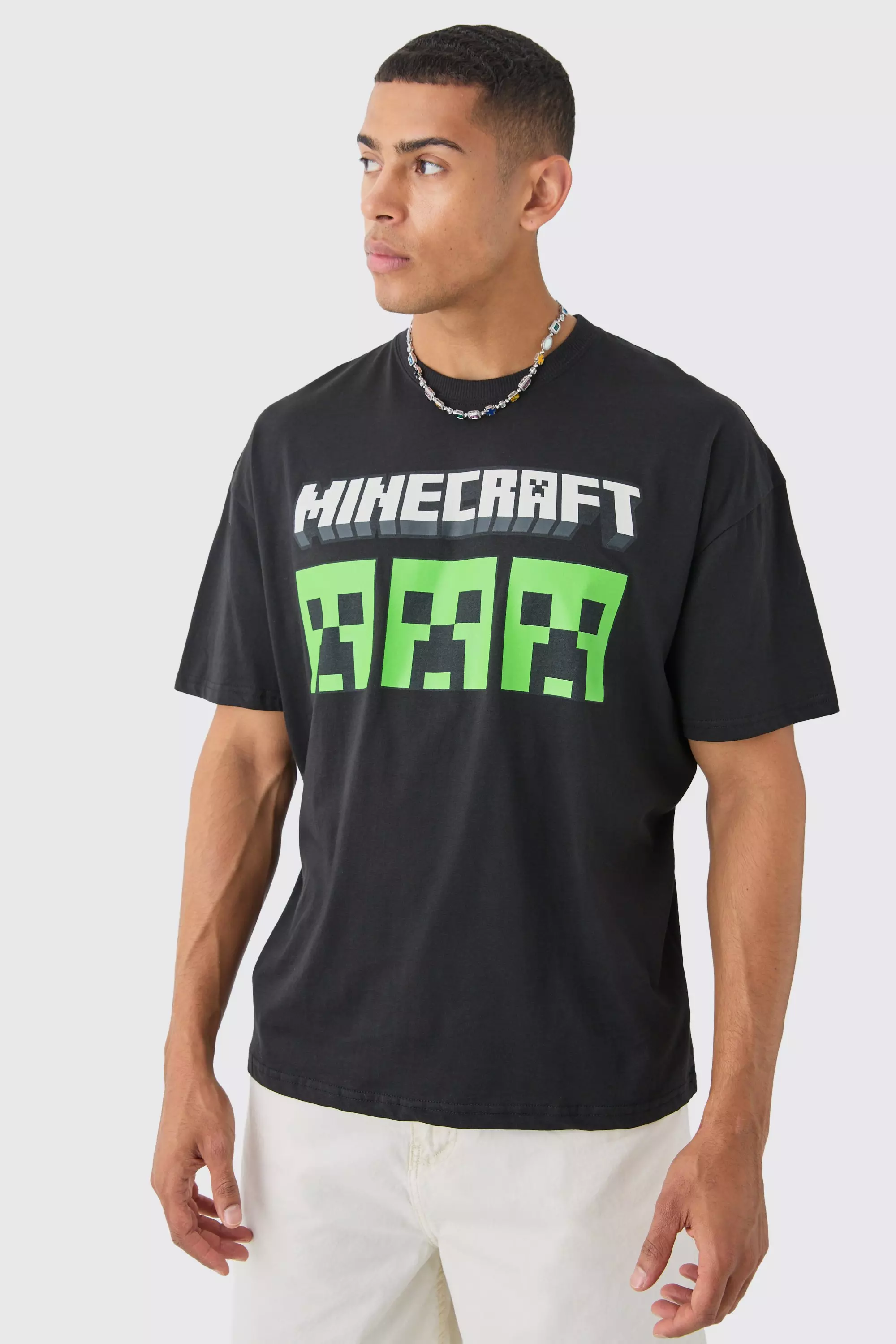 Black Loose Minecraft Gaming License Print T-shirt alternative image