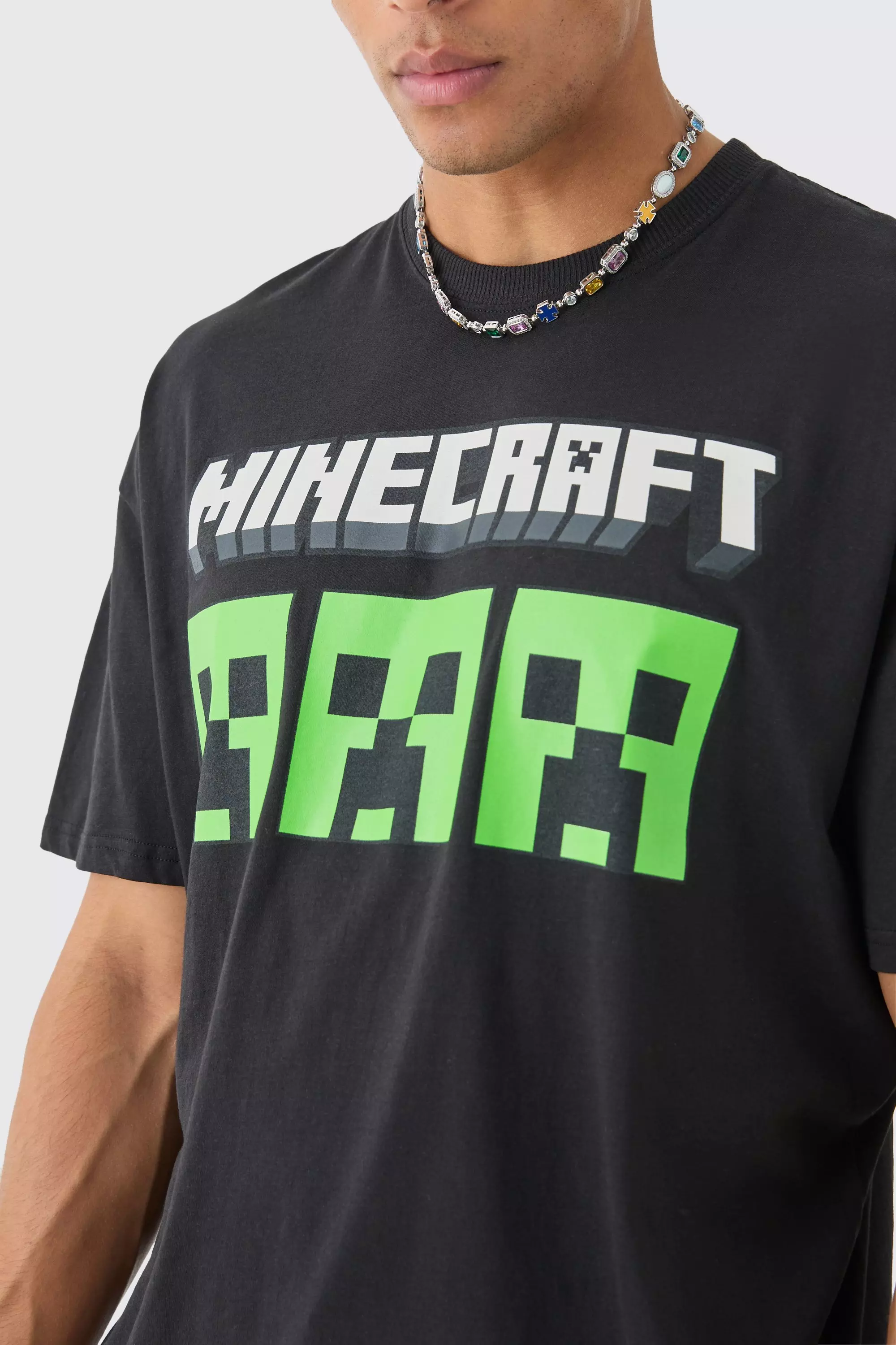 Black Loose Minecraft Gaming License Print T-shirt alternative image