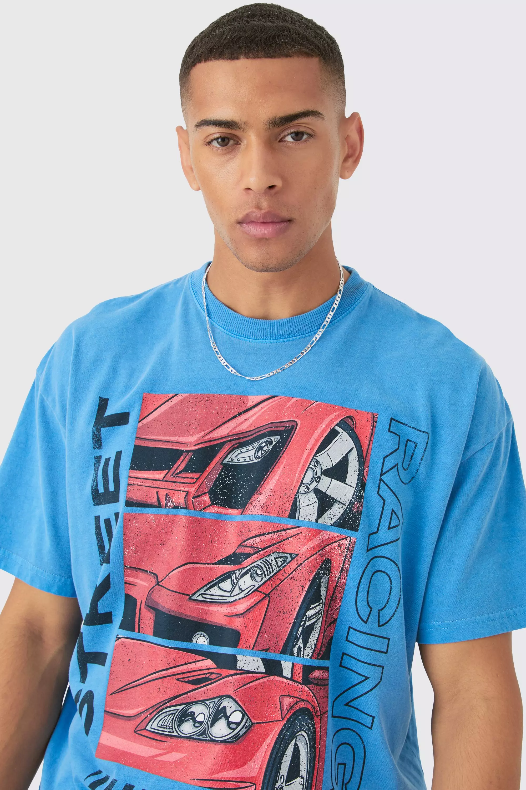 Blue Oversized Fast And Furious Wash License T-shirt alternative image