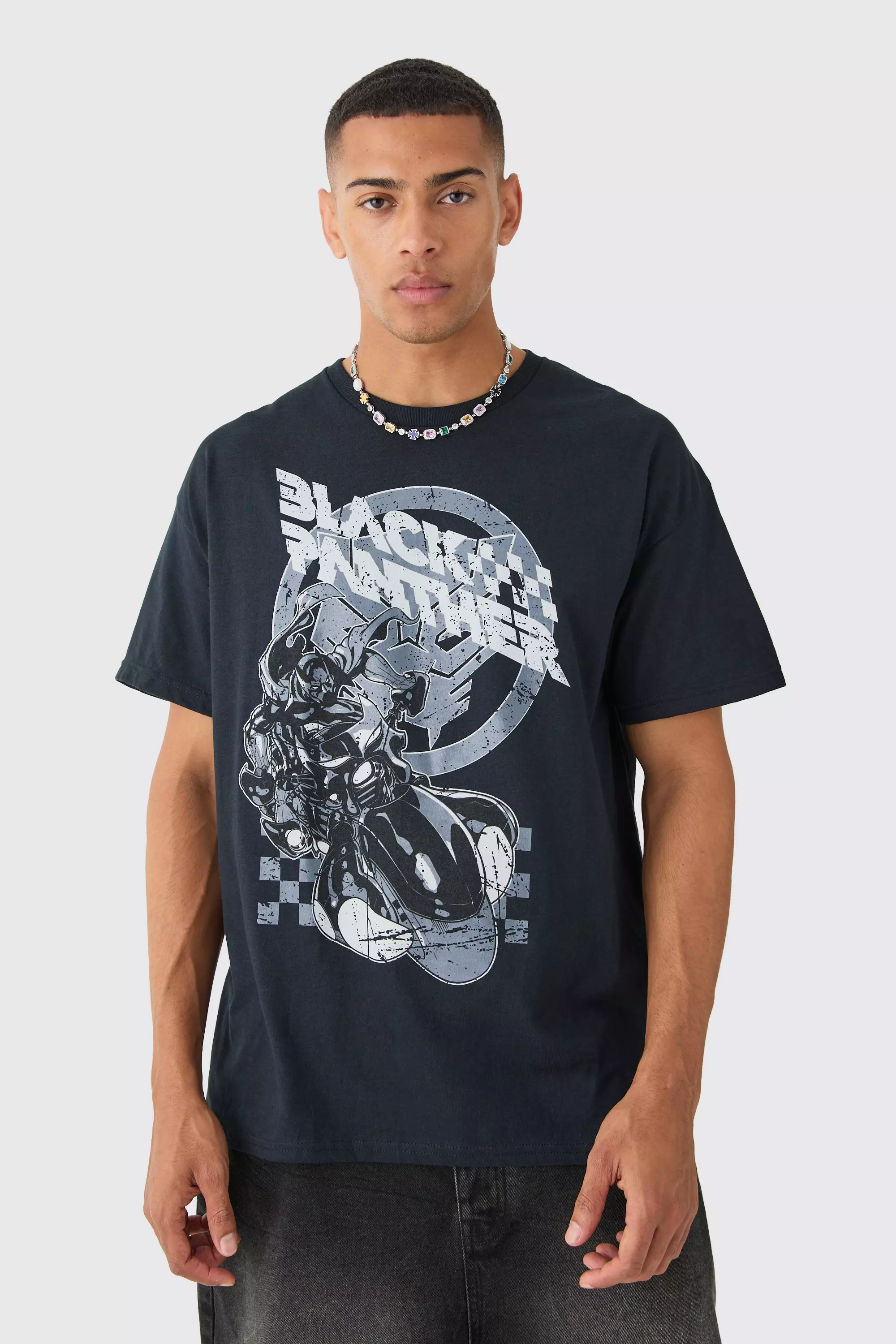 Oversized Black Panther Biker License T-shirt Black