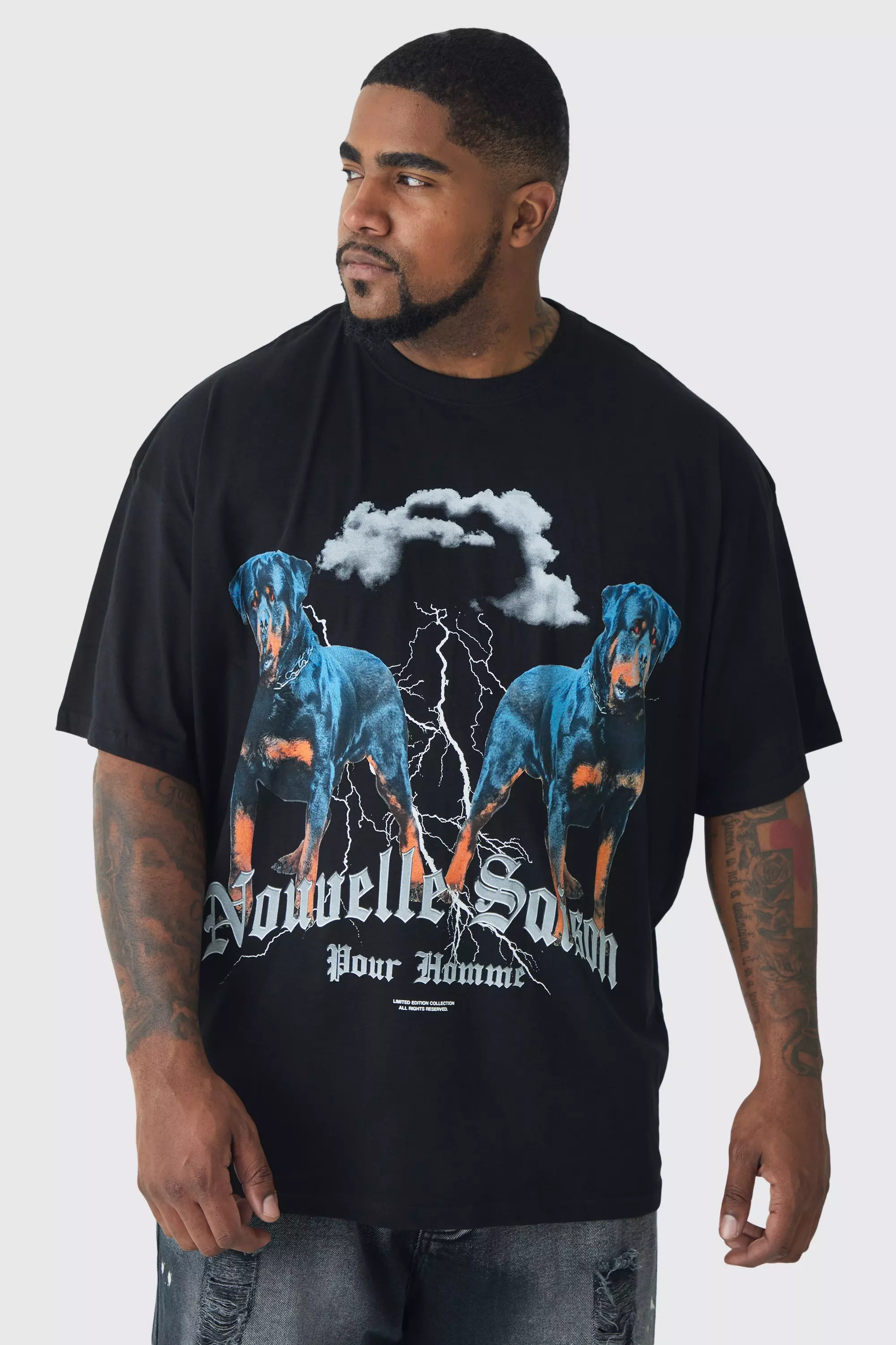 Plus Oversized Rottweiler Graphic T-shirt Black