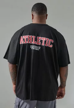 Plus Man Active Oversized Athletic Back Print T-shirt Black