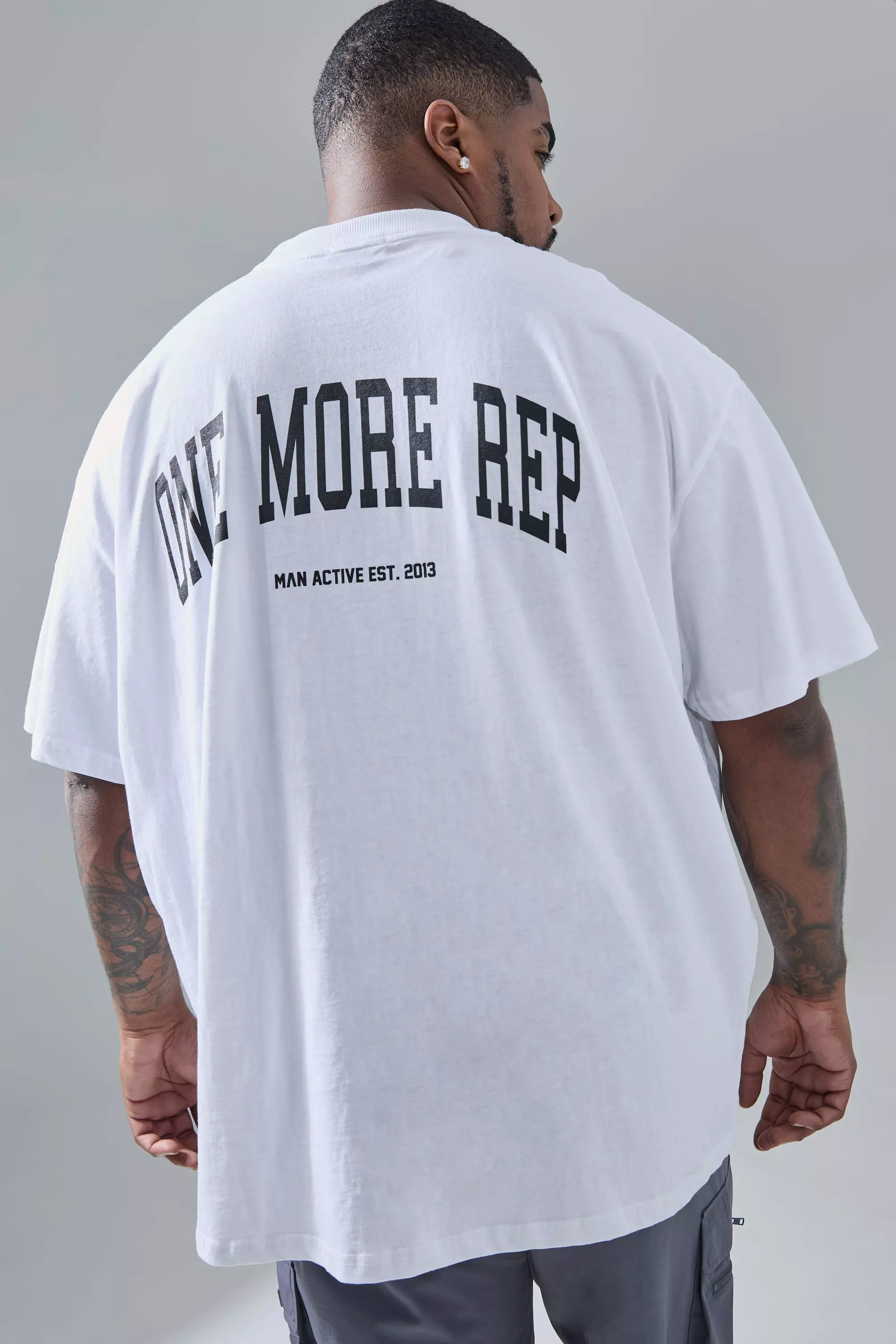 White Plus Man Active Gym Oversized Rep T-shirt