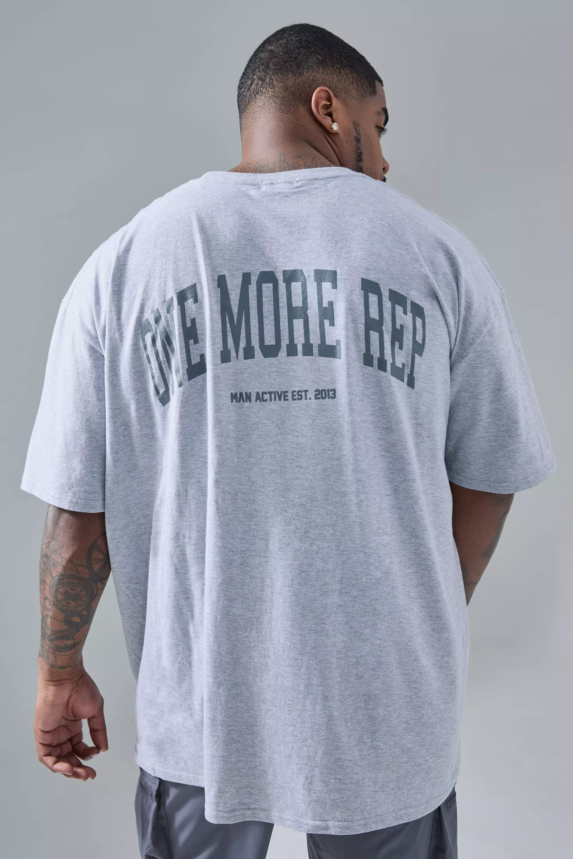 Grey Plus Man Active Oversized One More Rep T-shirt