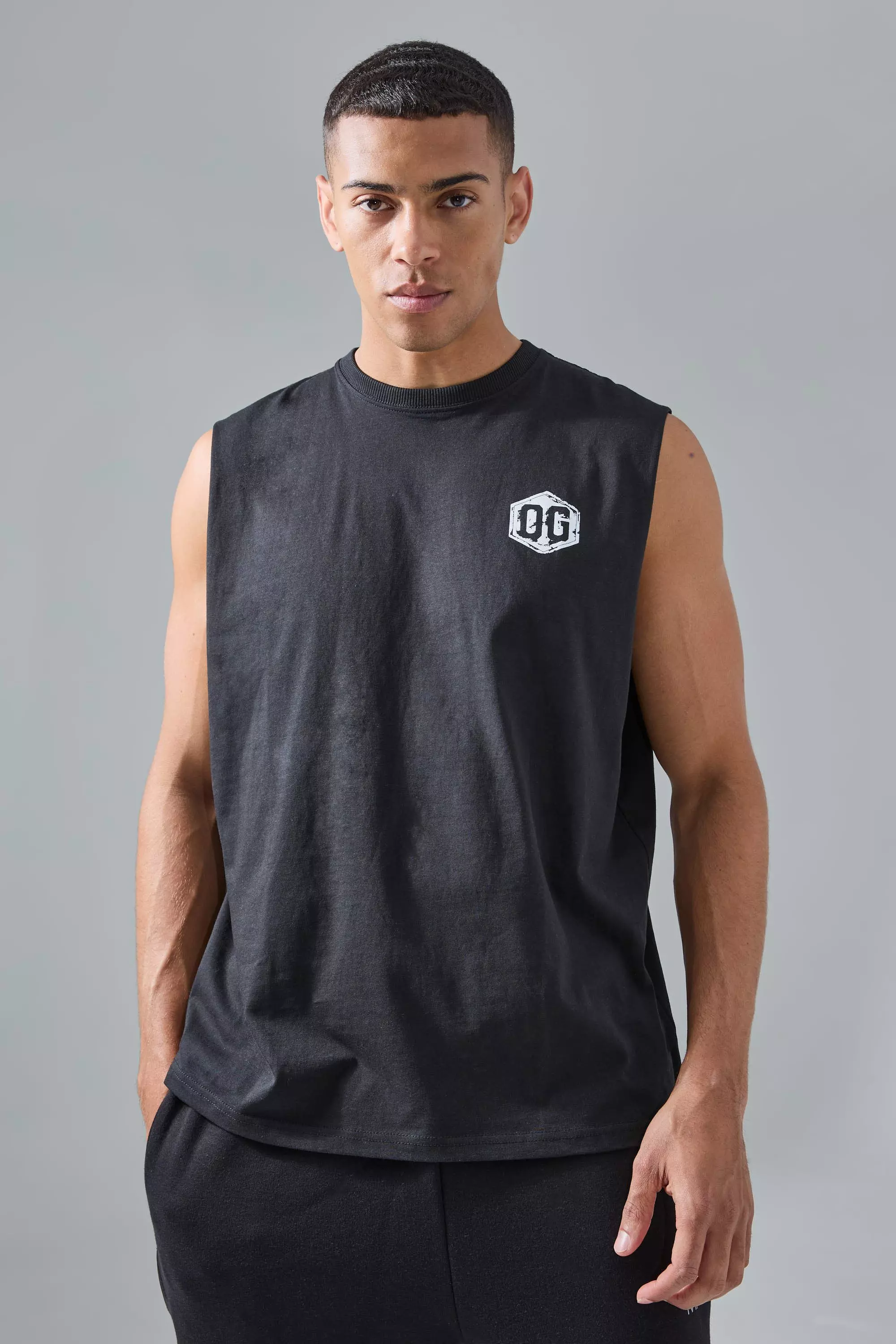 Black Man Active X OG Gym Drop Arm Oversized Tank