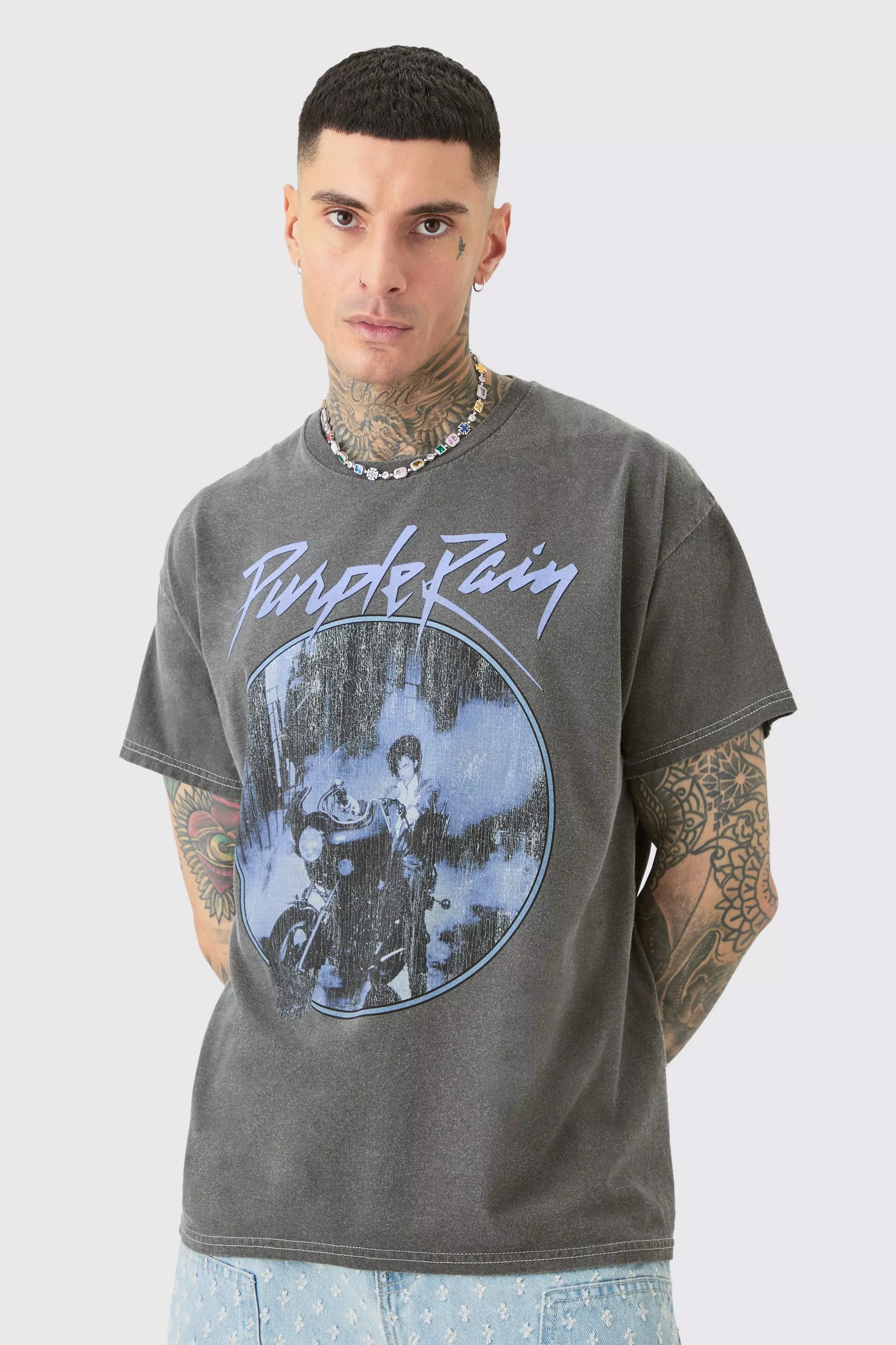 Tall Purple Rain T-shirt In Acid Wash Grey