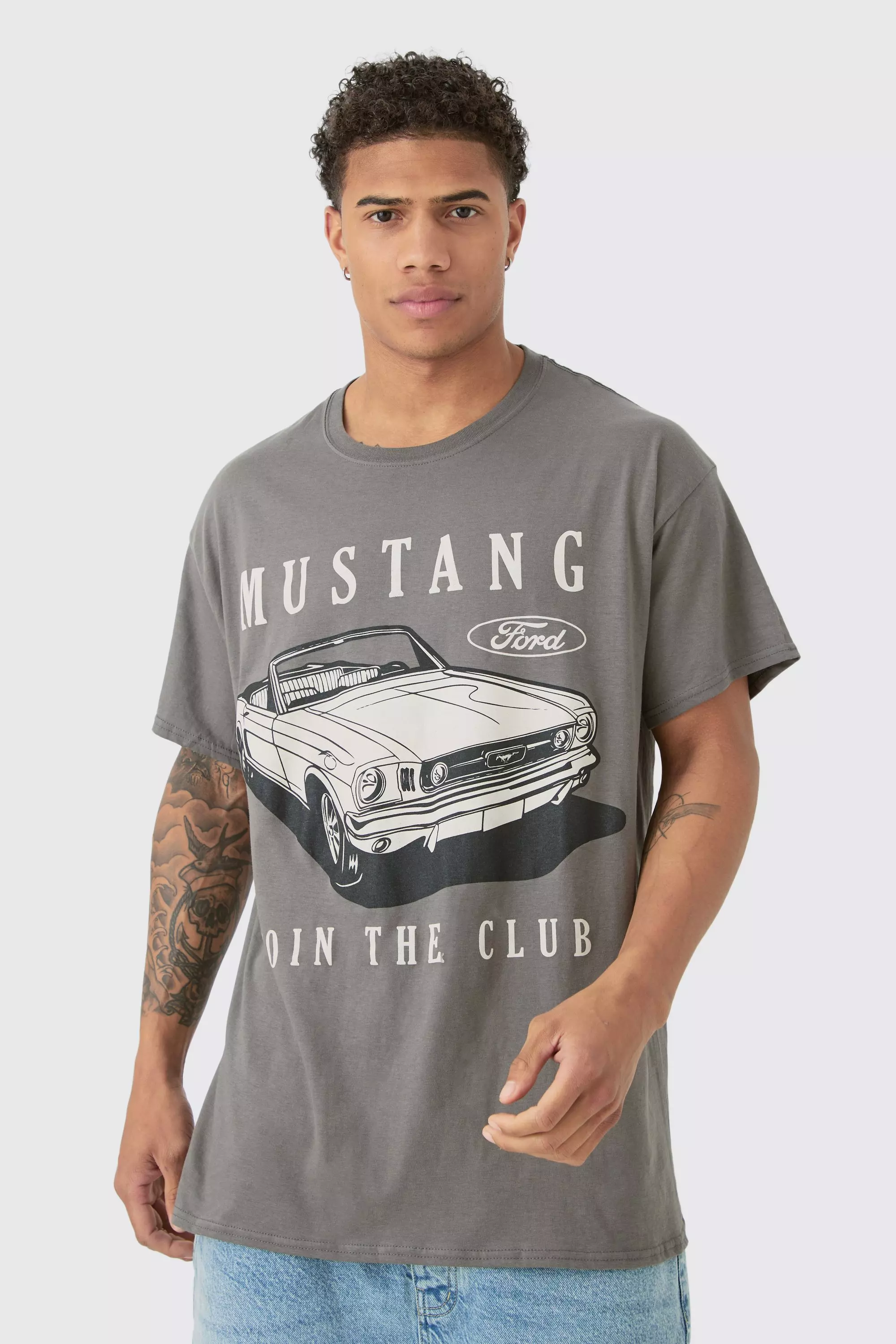 Charcoal Oversized Ford Mustang Wash License Print T-shirt alternative image