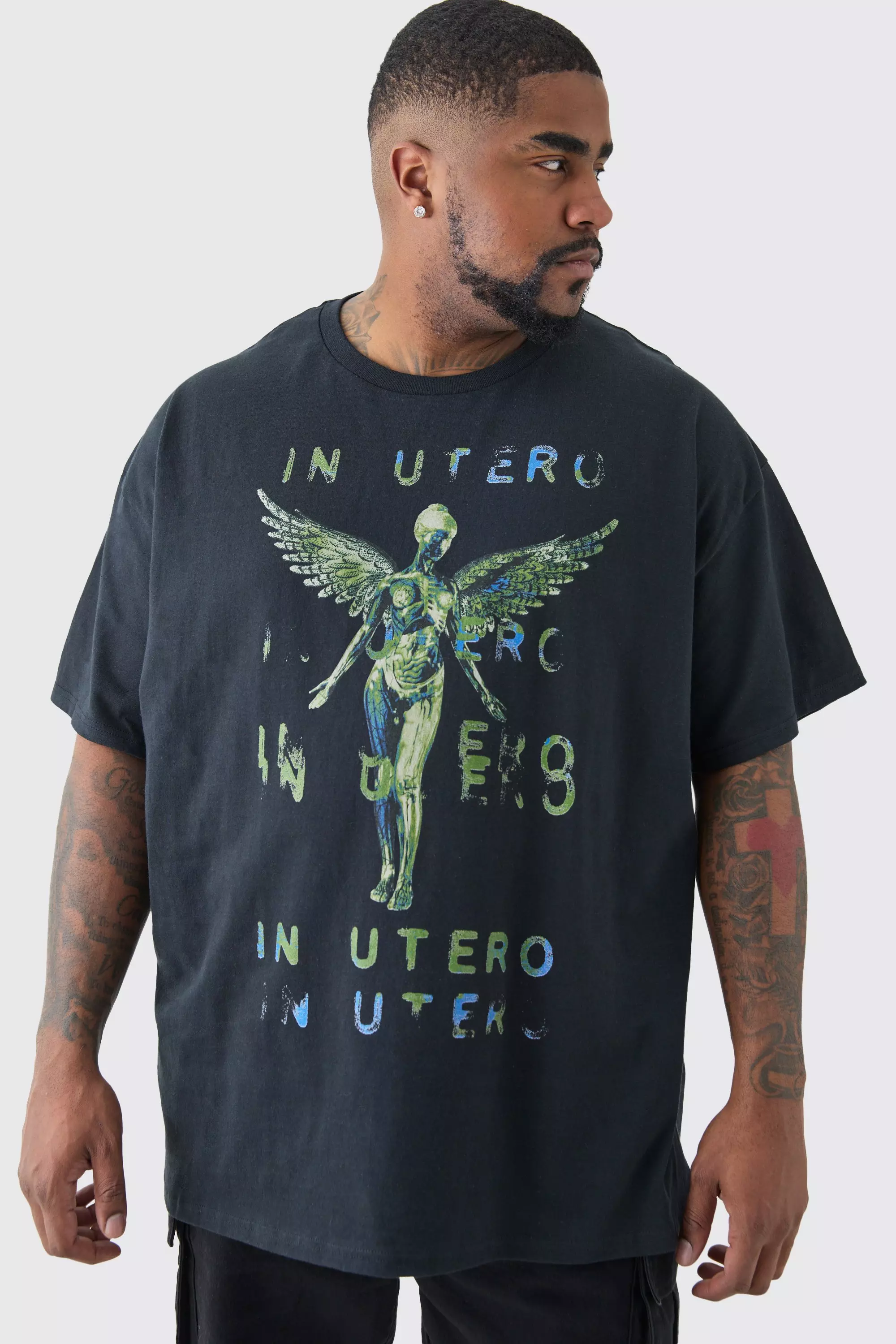 Plus Oversized Nirvana Utero T-shirt In Black Black