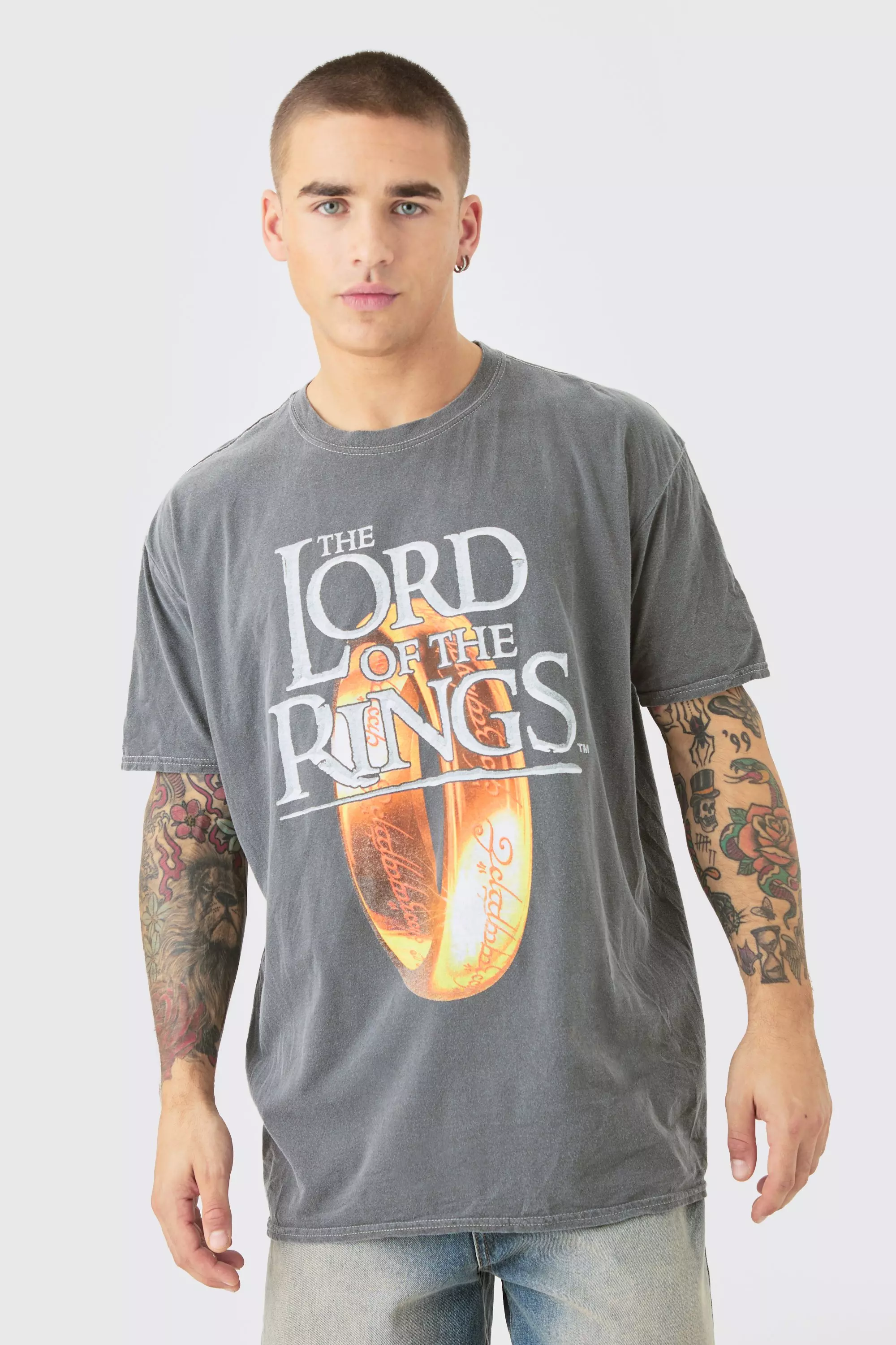 Oversized Lord Of The Rings Wash License T-shirt Charcoal