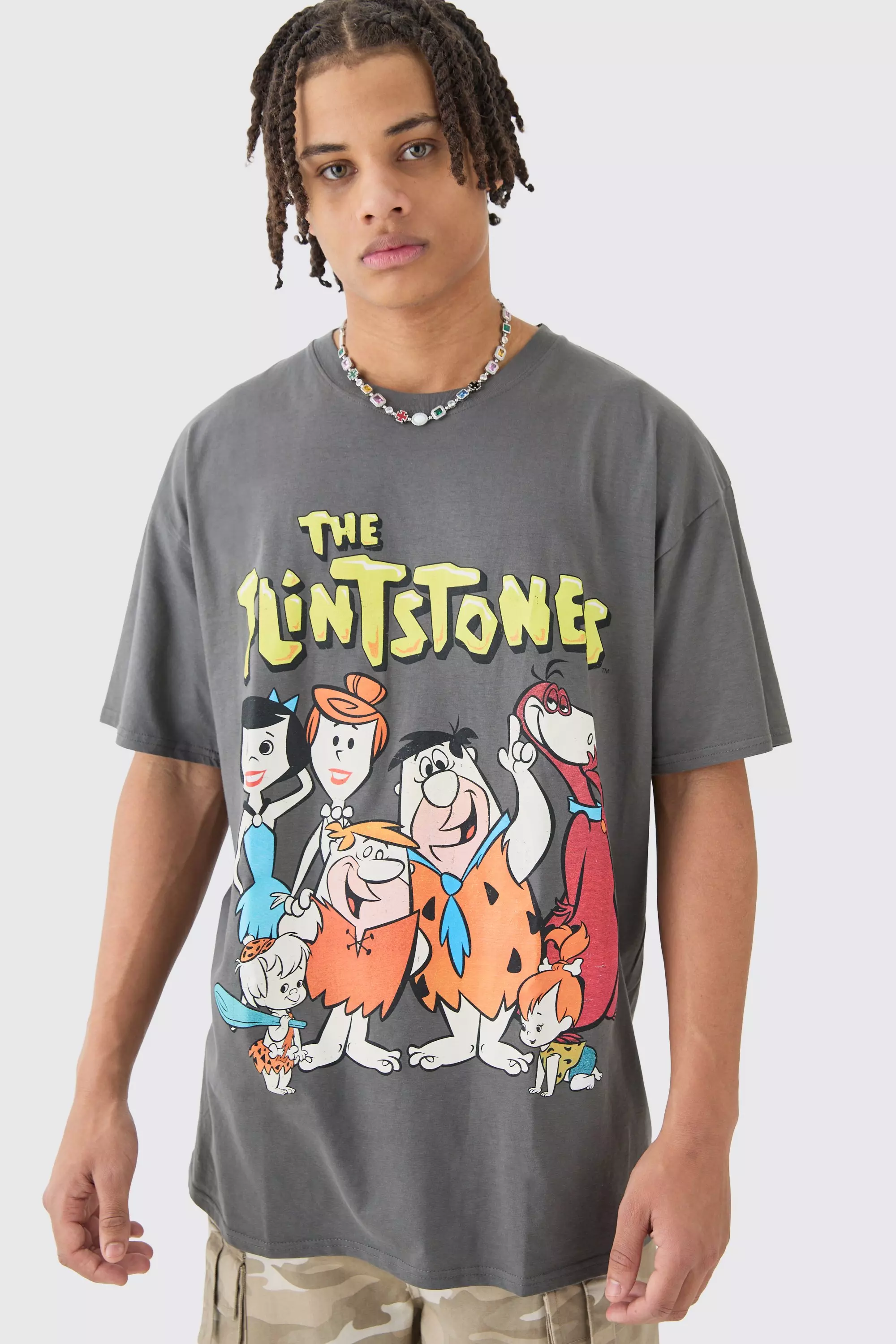 Oversized The Flintstones License T-shirt Black
