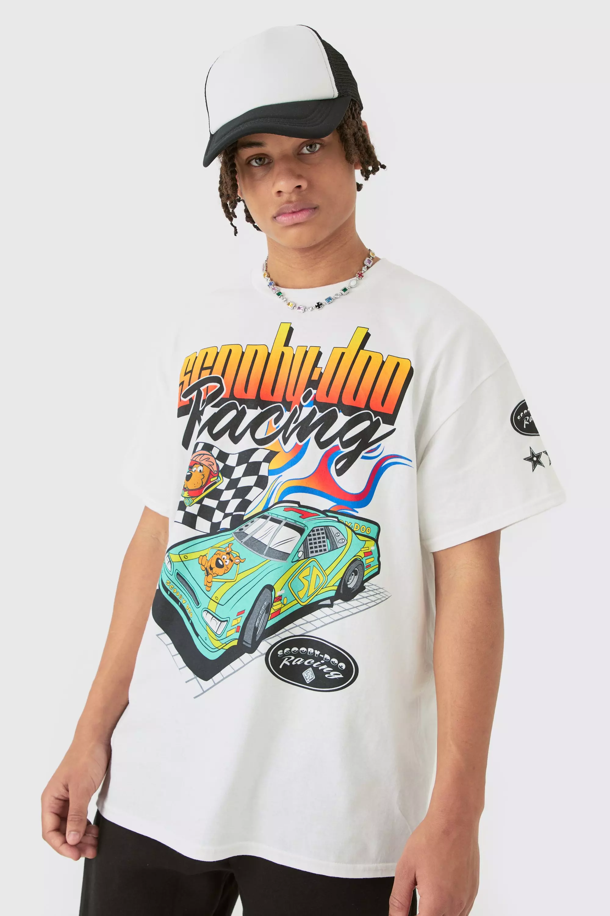 Oversized Scooby Doo Racing License T-shirt White