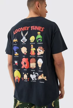 Oversized Looney Tunes Character License T-shirt Black