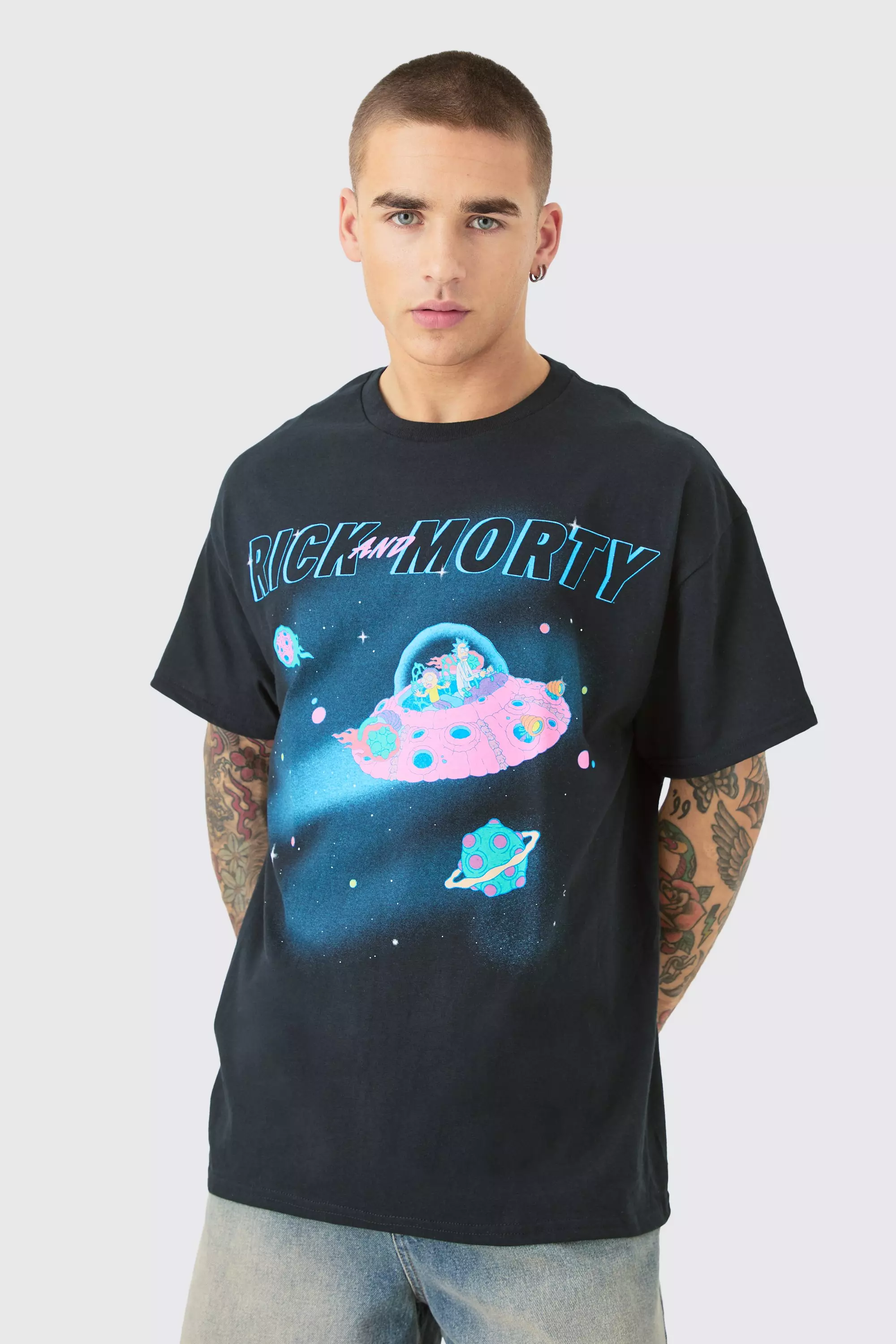 Oversized Rick And Morty Space License T-shirt Black