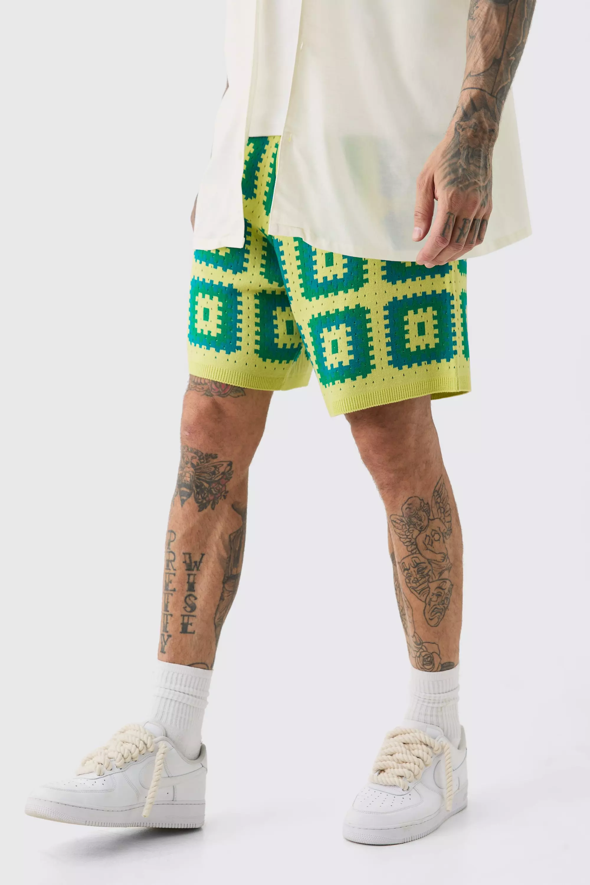 Tall Crochet Relaxed Fit Shorts Green