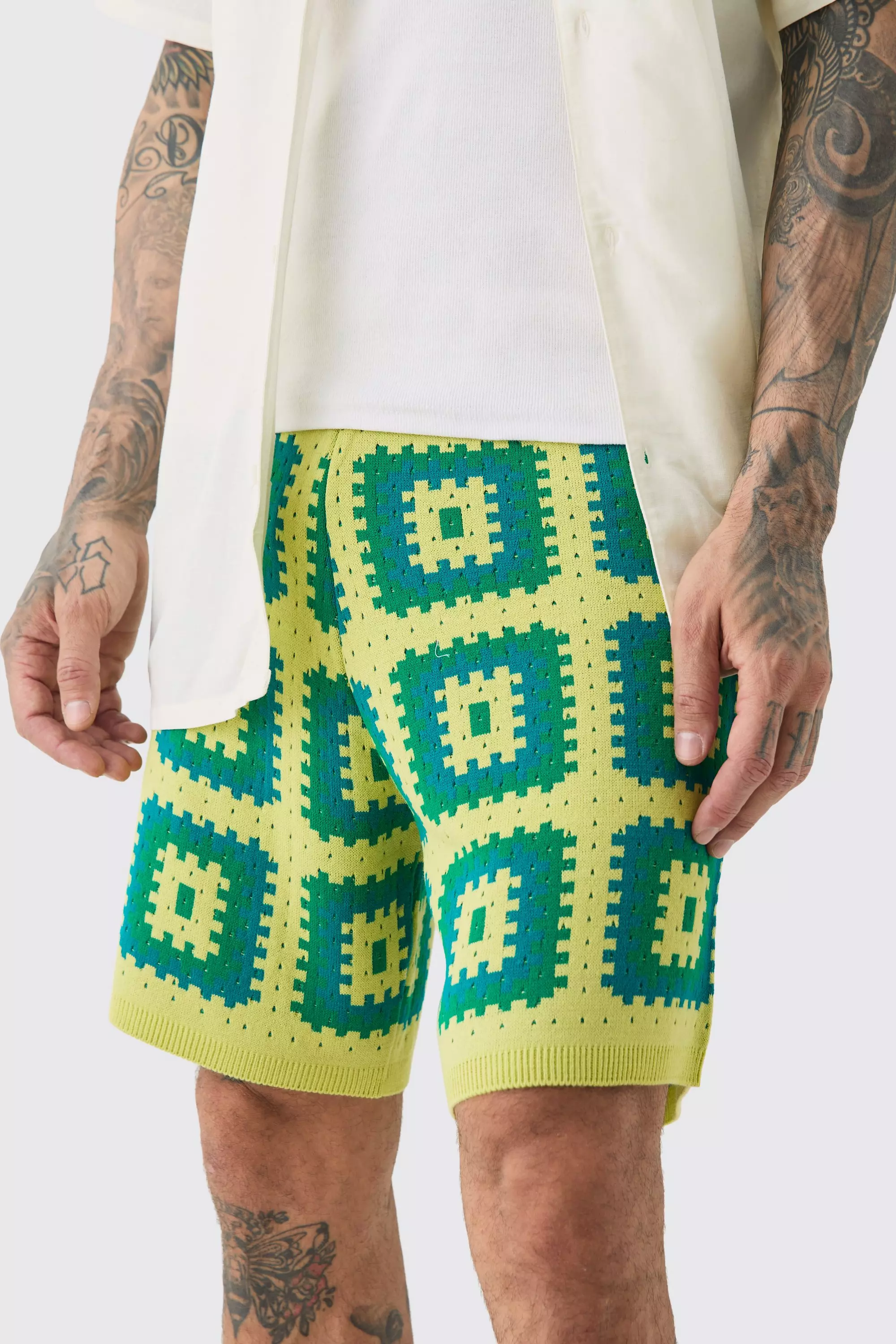 Green Tall Crochet Relaxed Fit Shorts alternative image