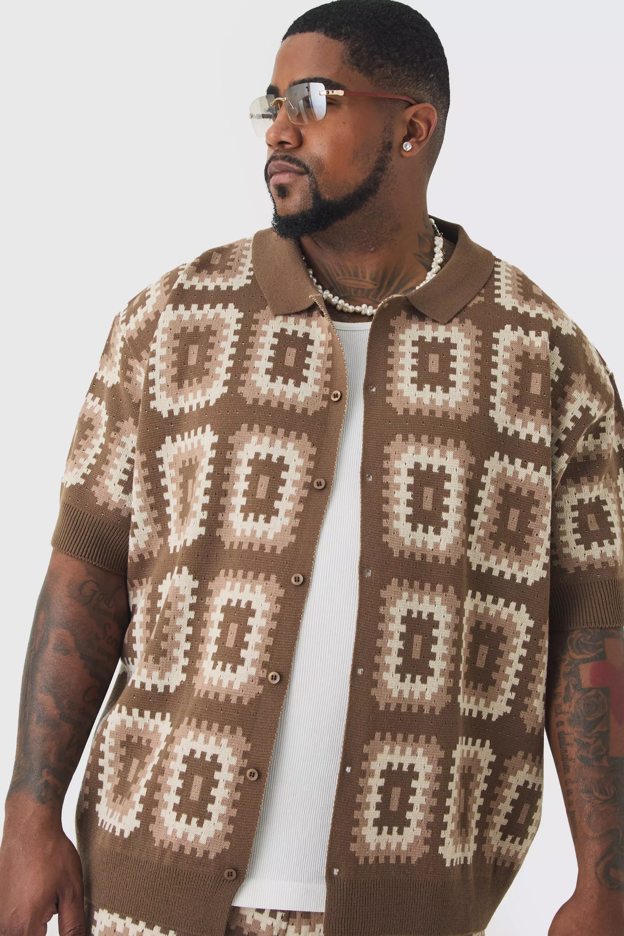 Plus gehäkeltes Oversize Hemd, Stone alternatives Bild