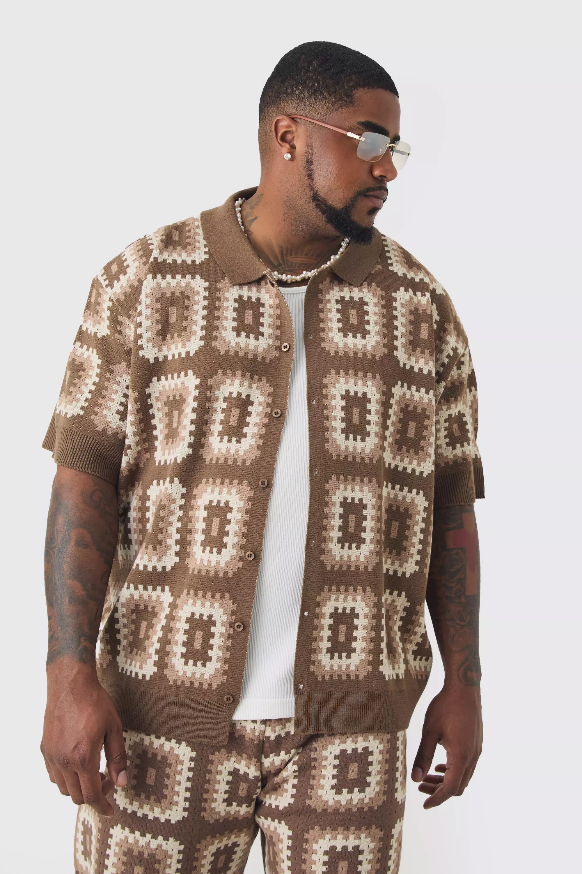 Plus gehäkeltes Oversize Hemd, Stone alternatives Bild