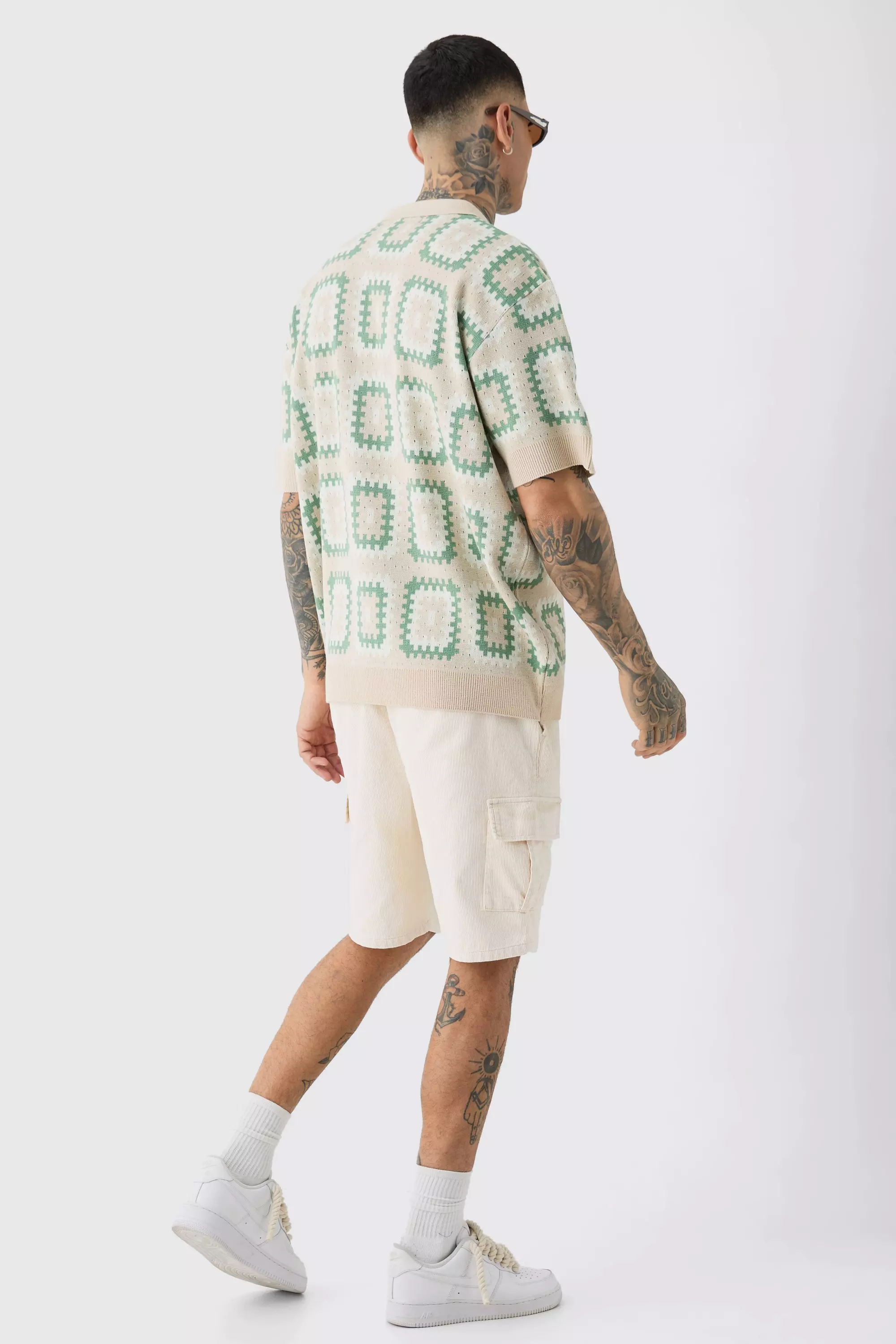 Tall gehäkeltes Oversize Poloshirt, Sage alternatives Bild
