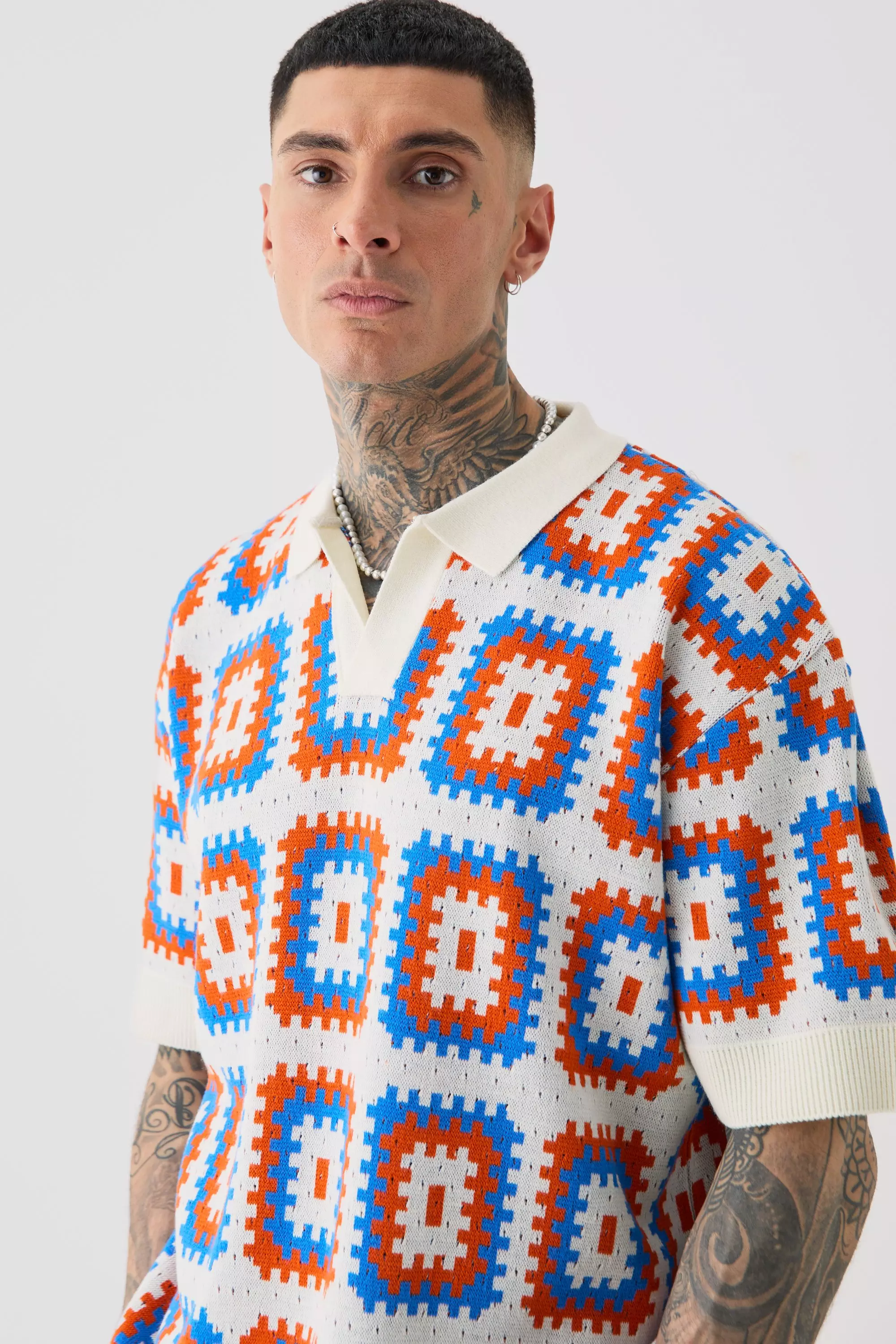 Orange Tall Oversized Revere Crochet Polo alternative image