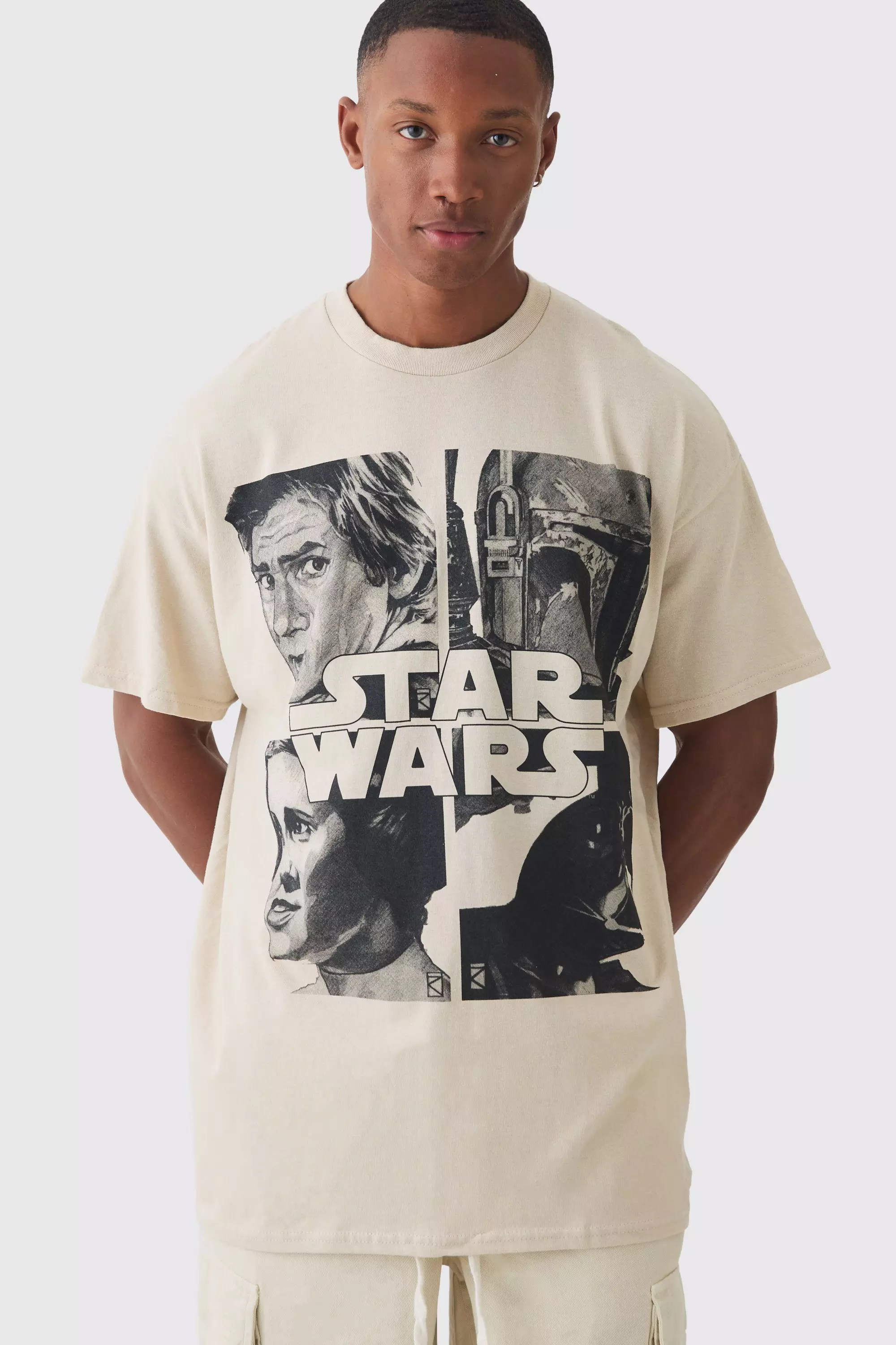 Ecru White Oversized Star Wars Wash License T-shirt