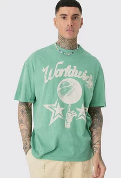 Green Tall Worldwide Baseball T-shirt In Green