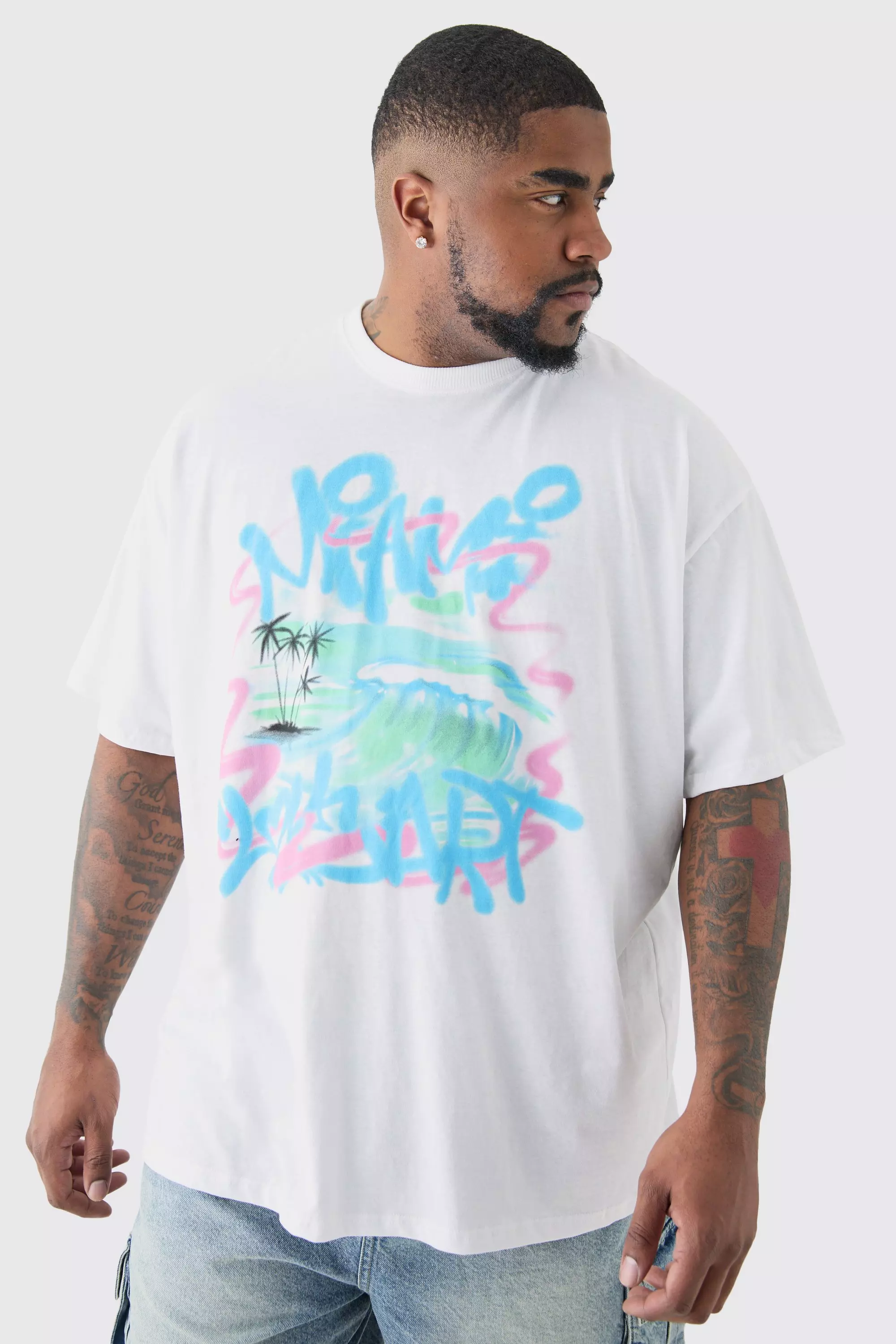 White Plus Miami Doodle Print T-shirt In White