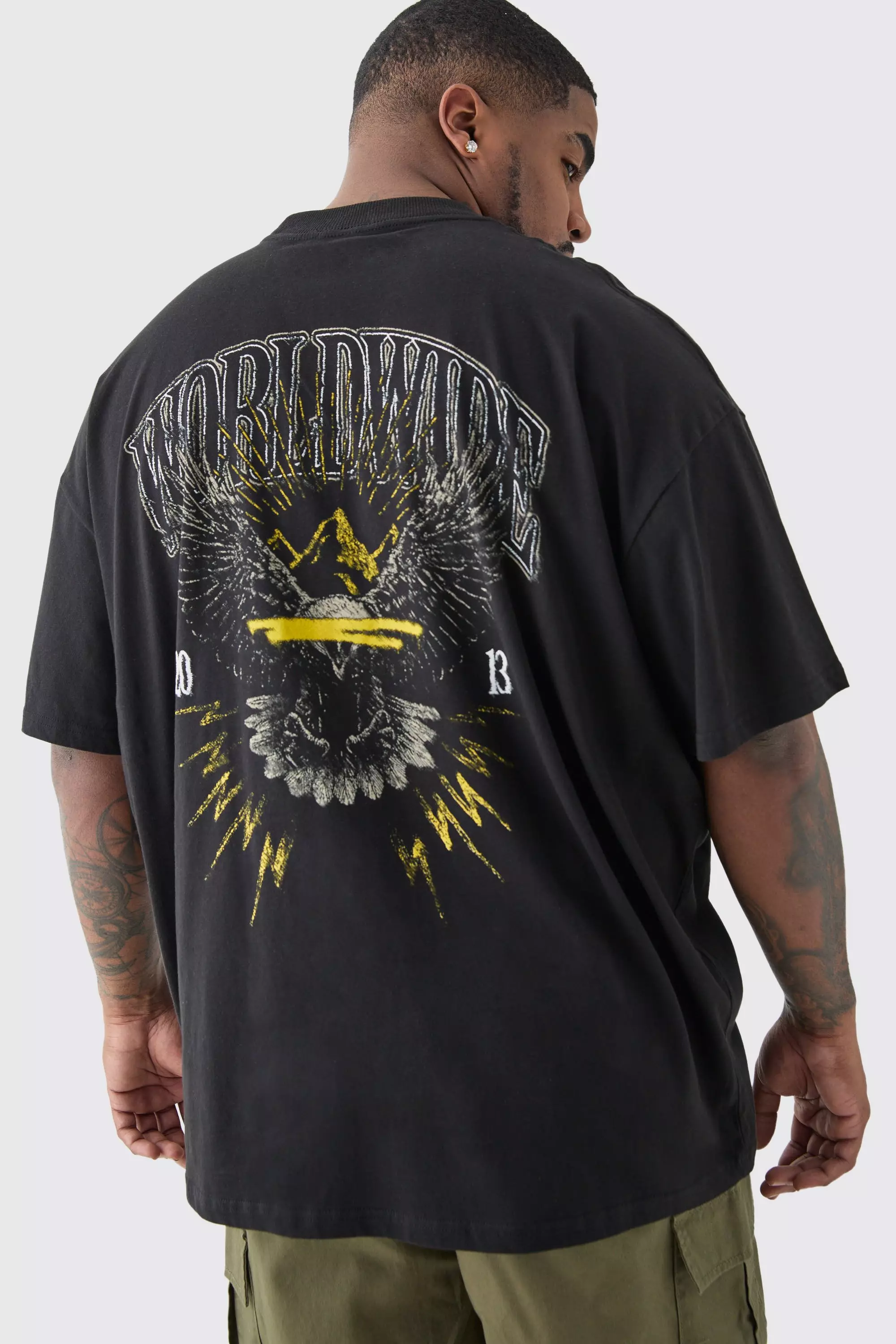 Plus Worldwide Eagle T-shirt In Black Black