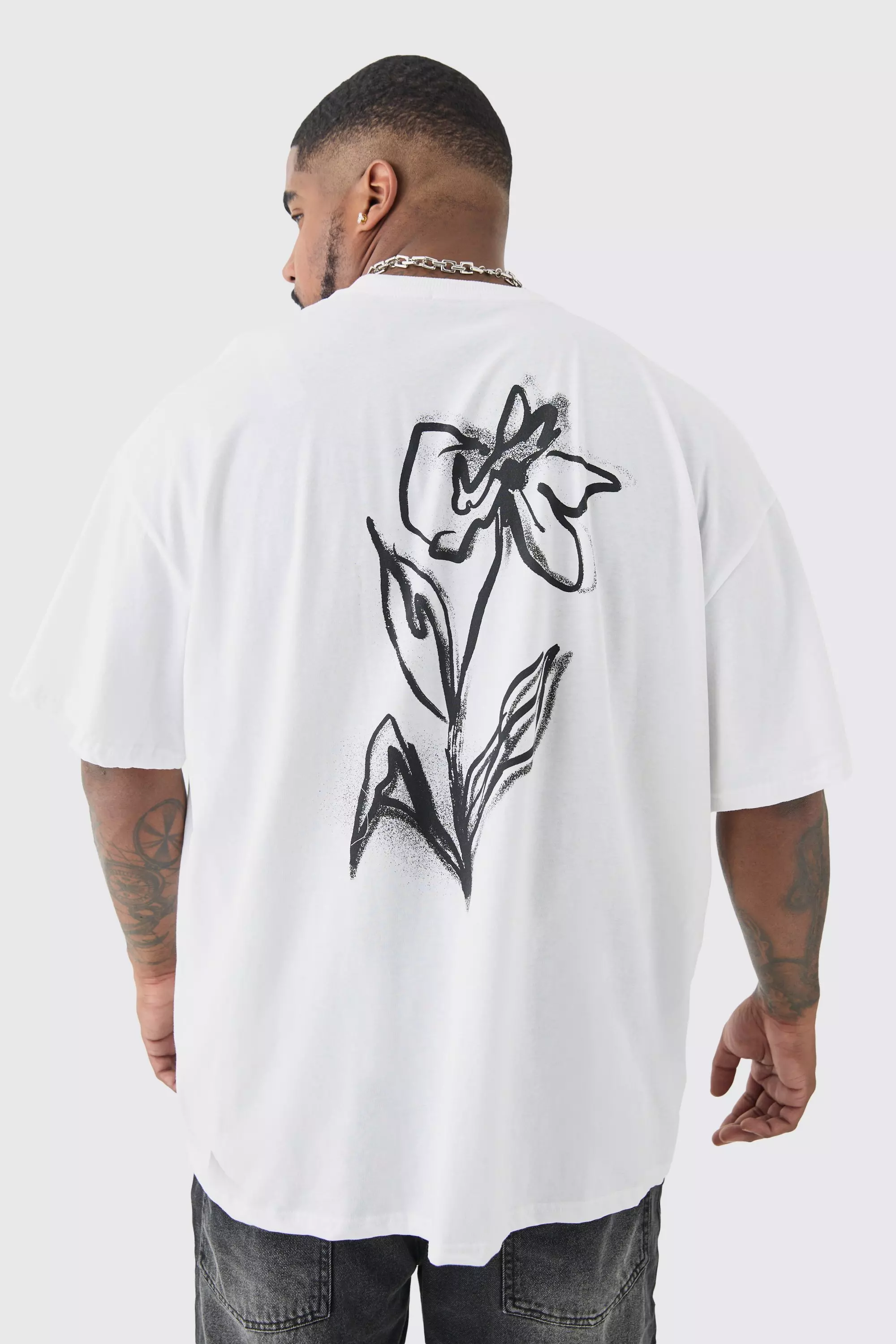 Plus Mono Floral T-shirt In White White