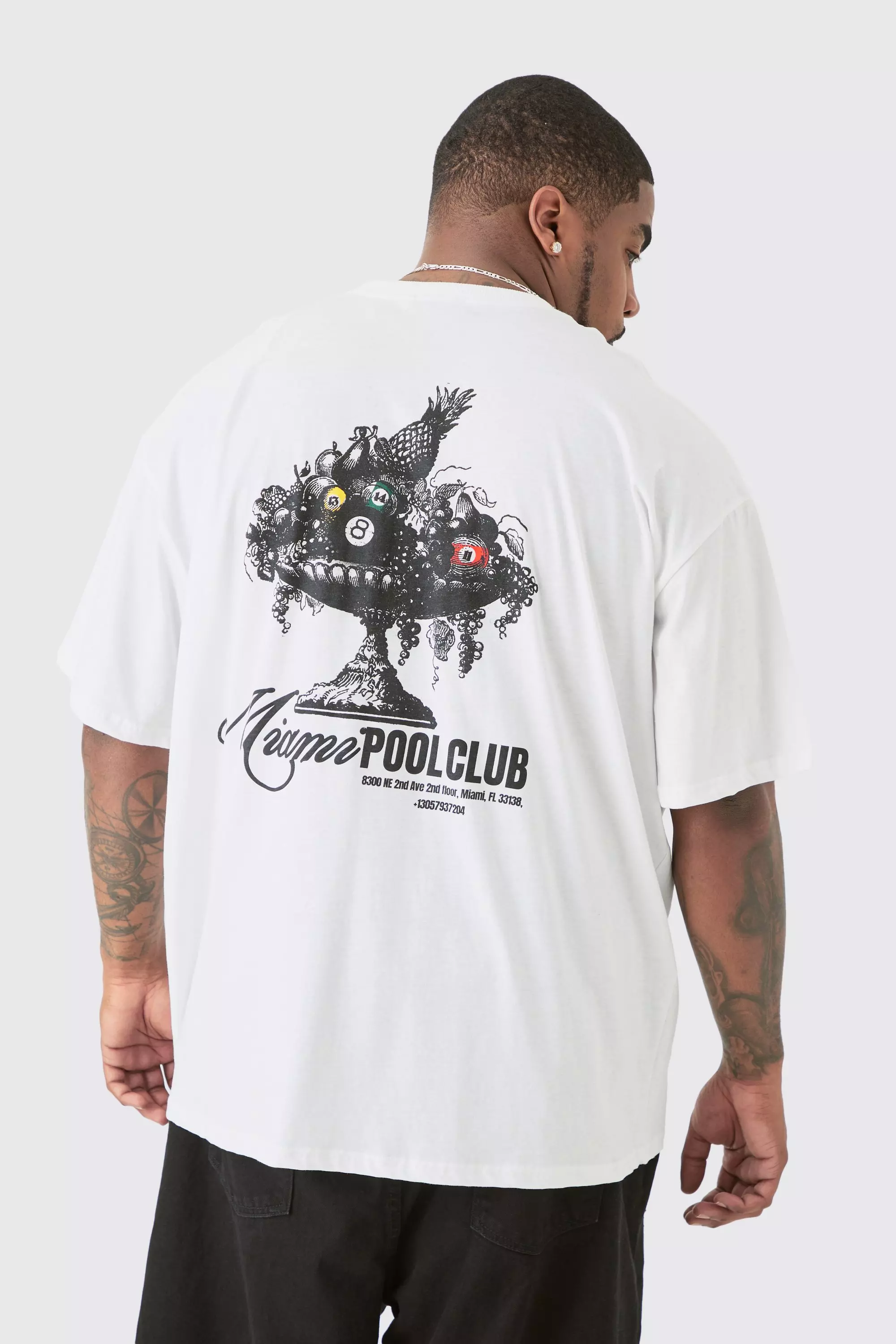 White Plus Miami Pool Club Back Print T-shirt In White