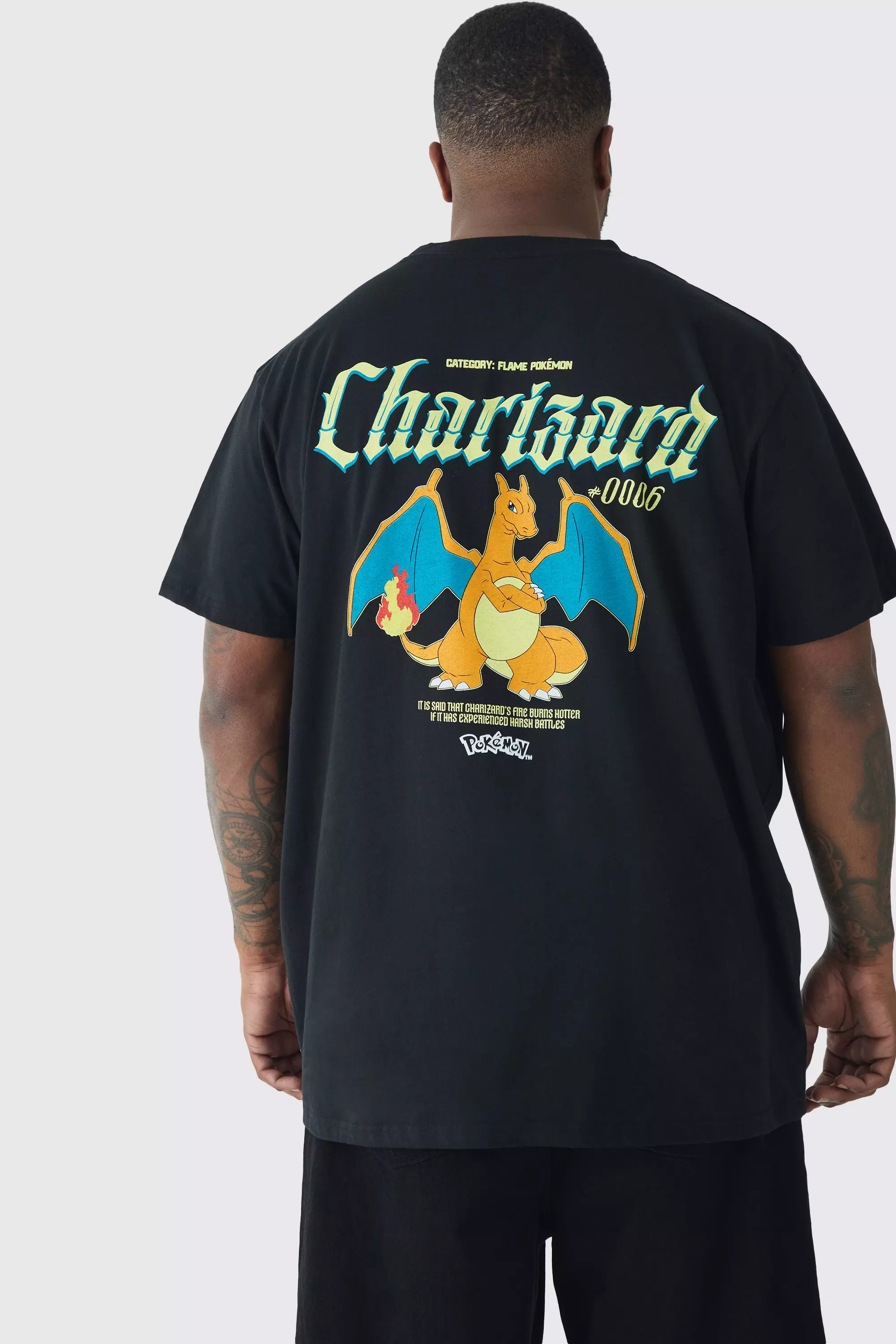 Plus Pokemon Charizard License Back Print T-shirt Black