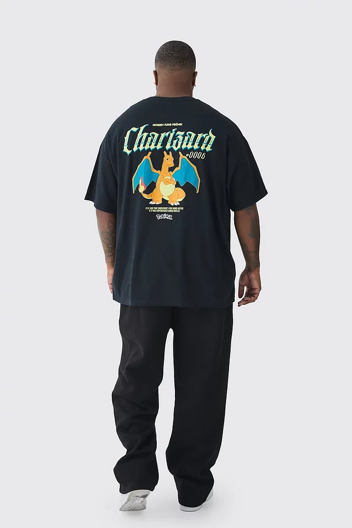 Plus Pokemon Charizard License Back Print T-shirt | boohooMAN UK Plus Pokemon Charizard License Back Print T-shirt | boohooMAN UK