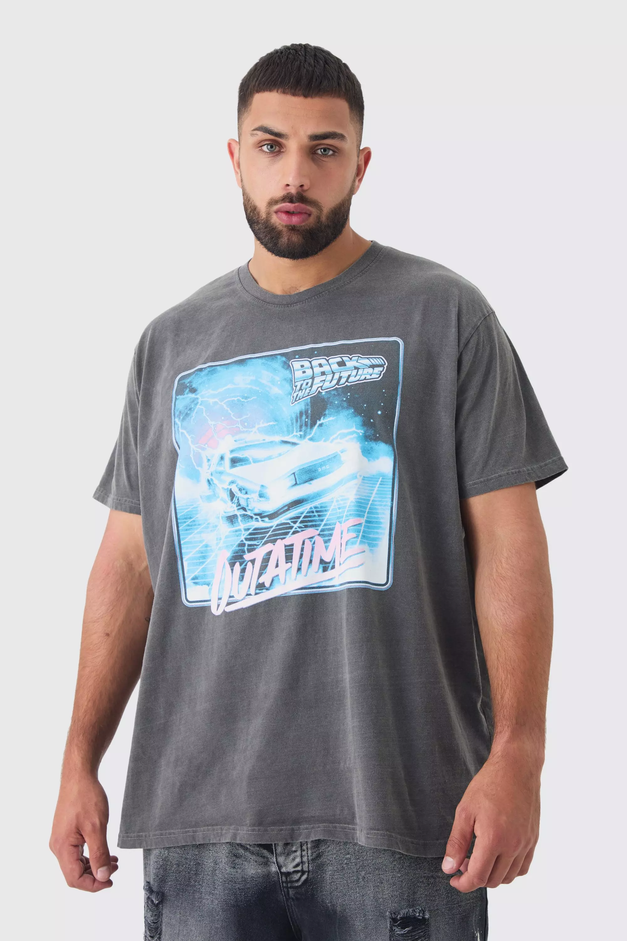 Plus Back To The Future License Overdye T-shirt Charcoal