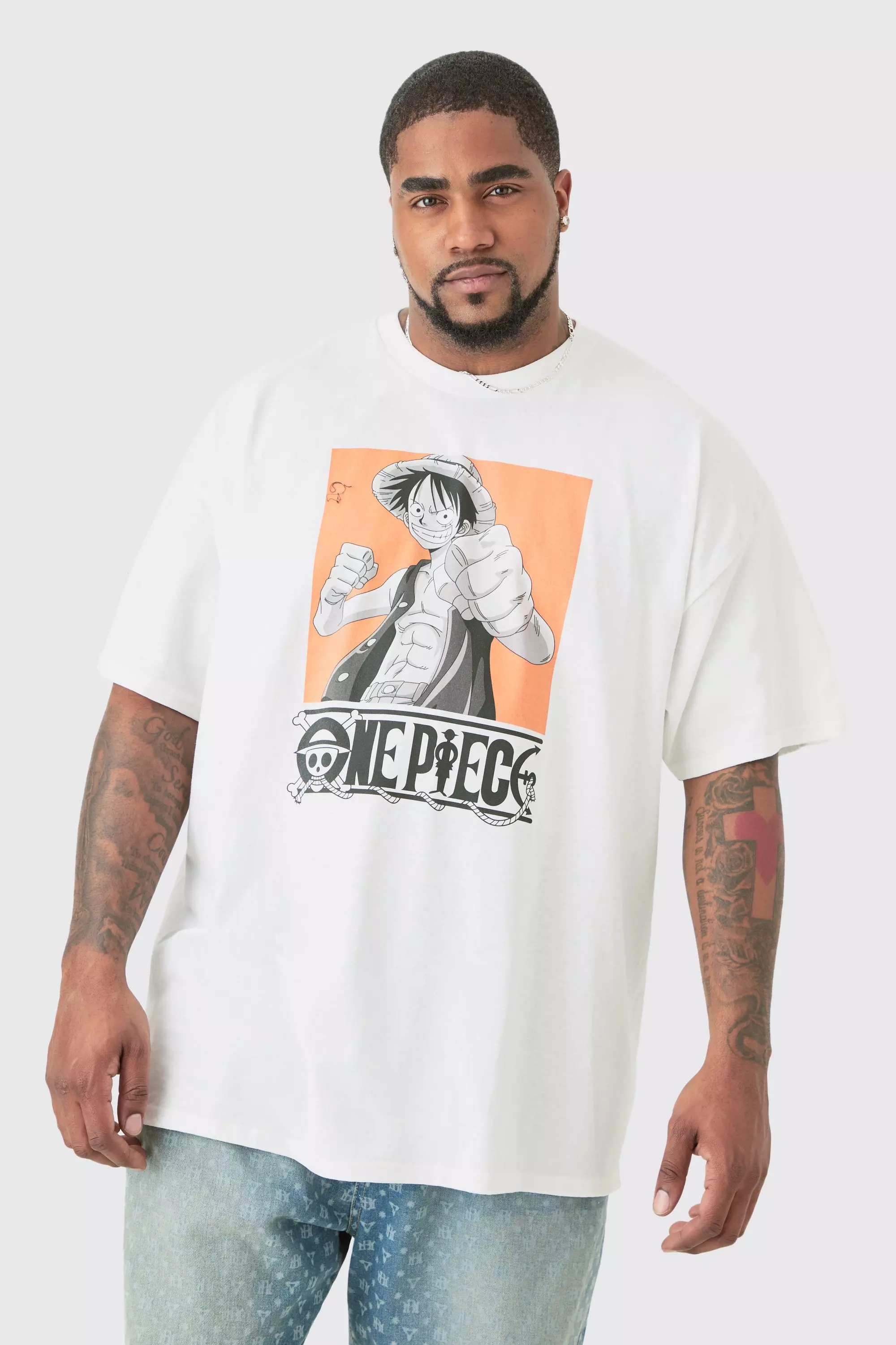 White Plus One Piece License Print T-shirt