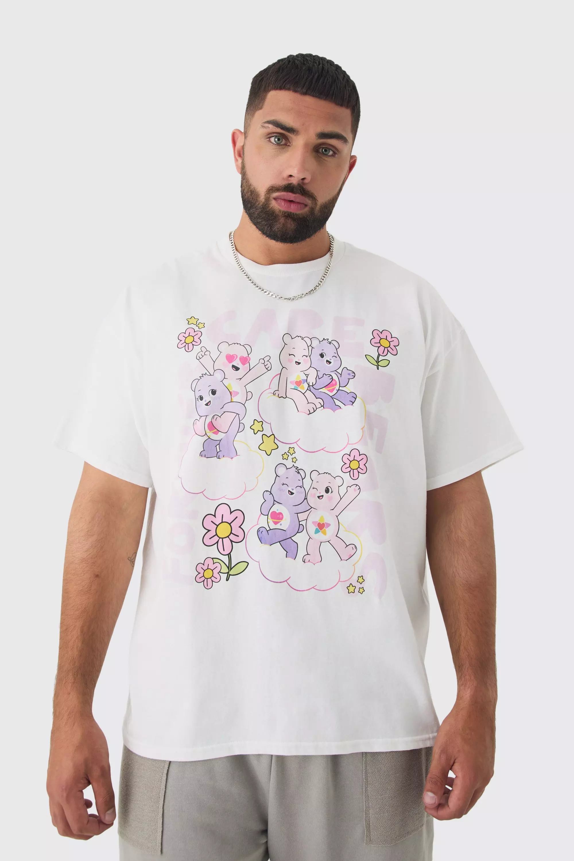 White Plus Care Bears License Print T-shirt