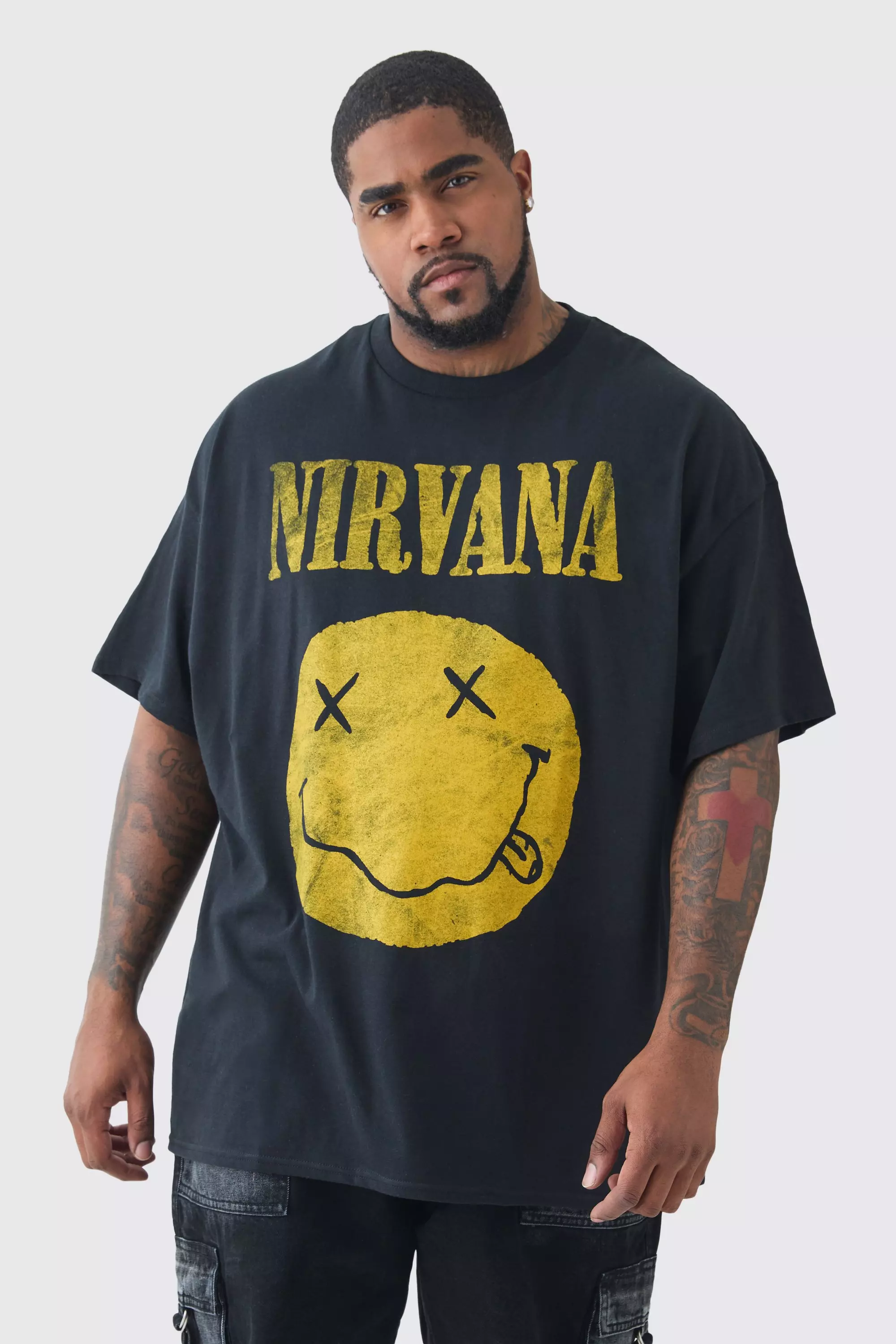 Plus Nirvana Smiley License Print T-shirt Black