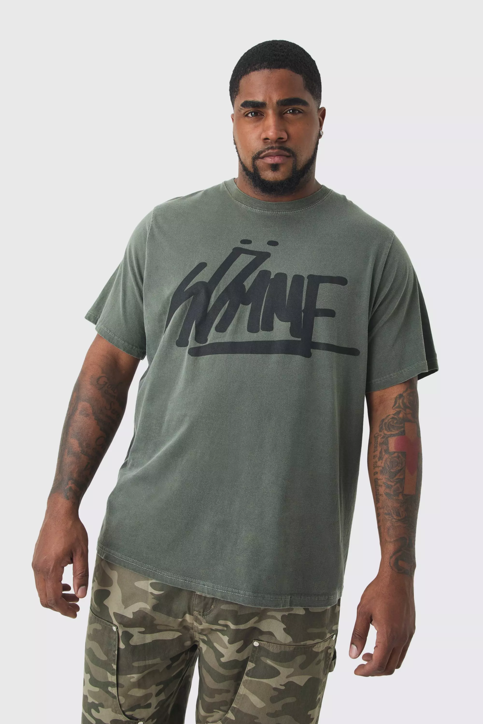 Plus Homme Graffiti T-shirt In Khaki Khaki