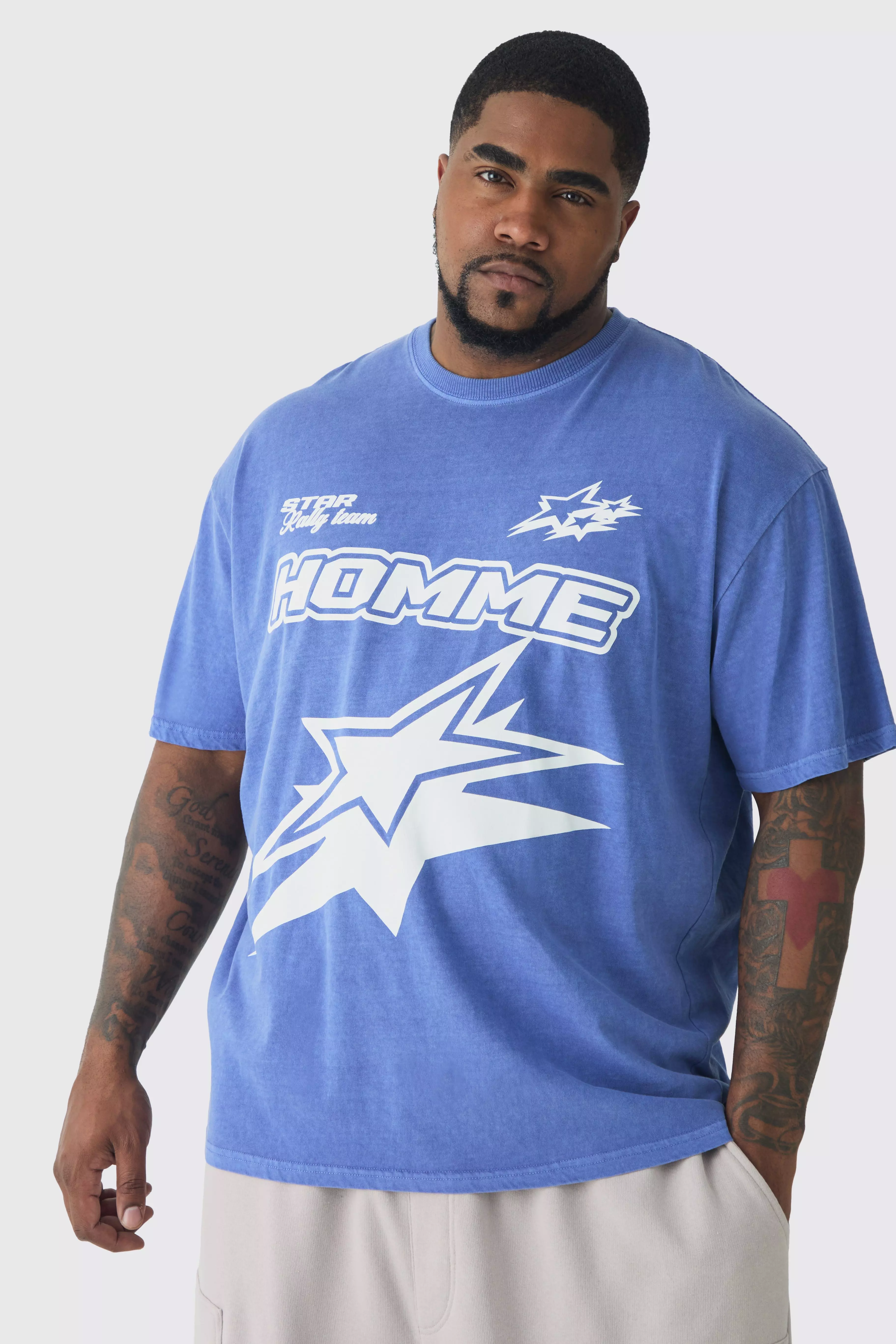 Plus Homme Racer Moto T-shirt In Cobalt Cobalt