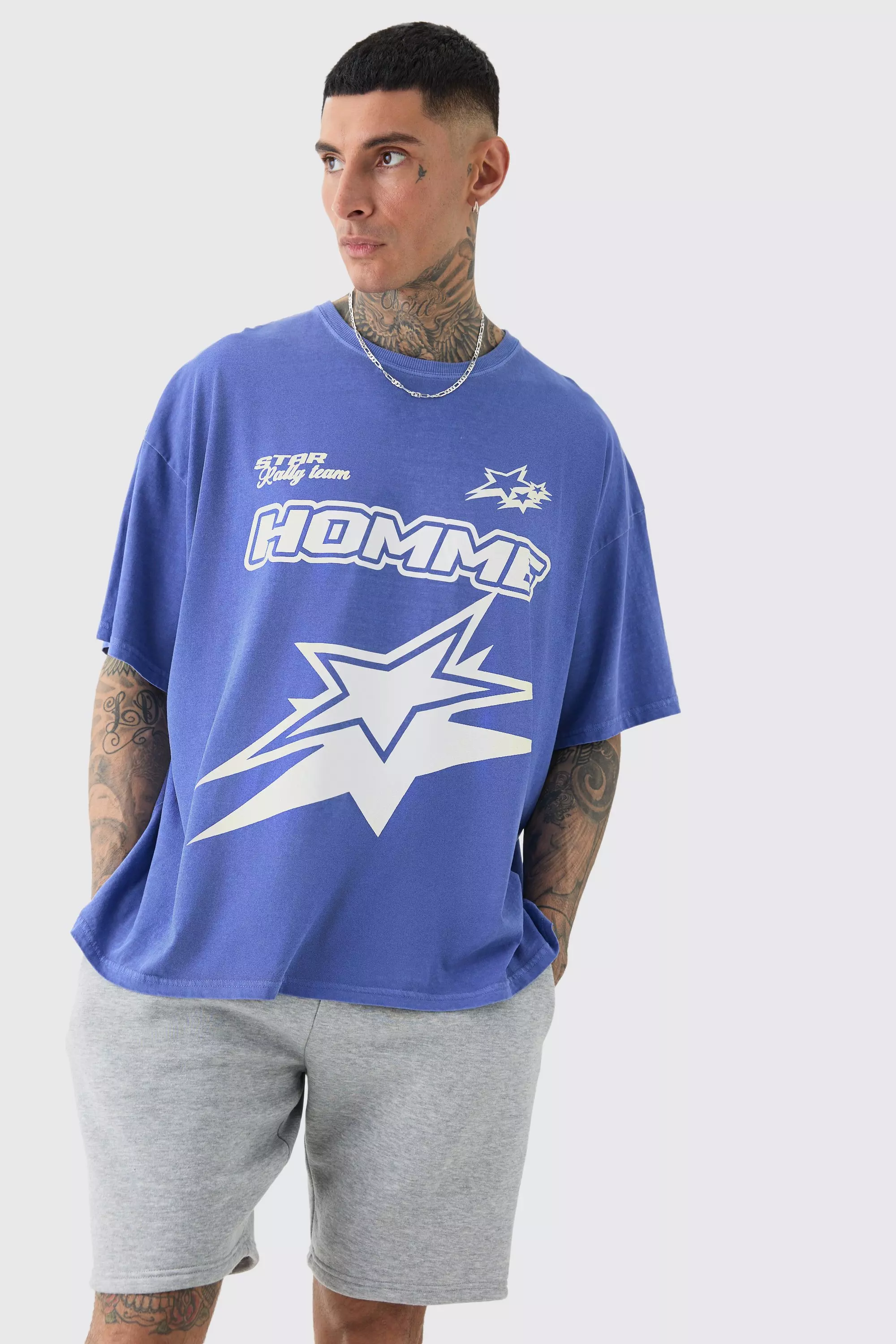 Tall Homme Racer Moto T-shirt In Cobalt Cobalt