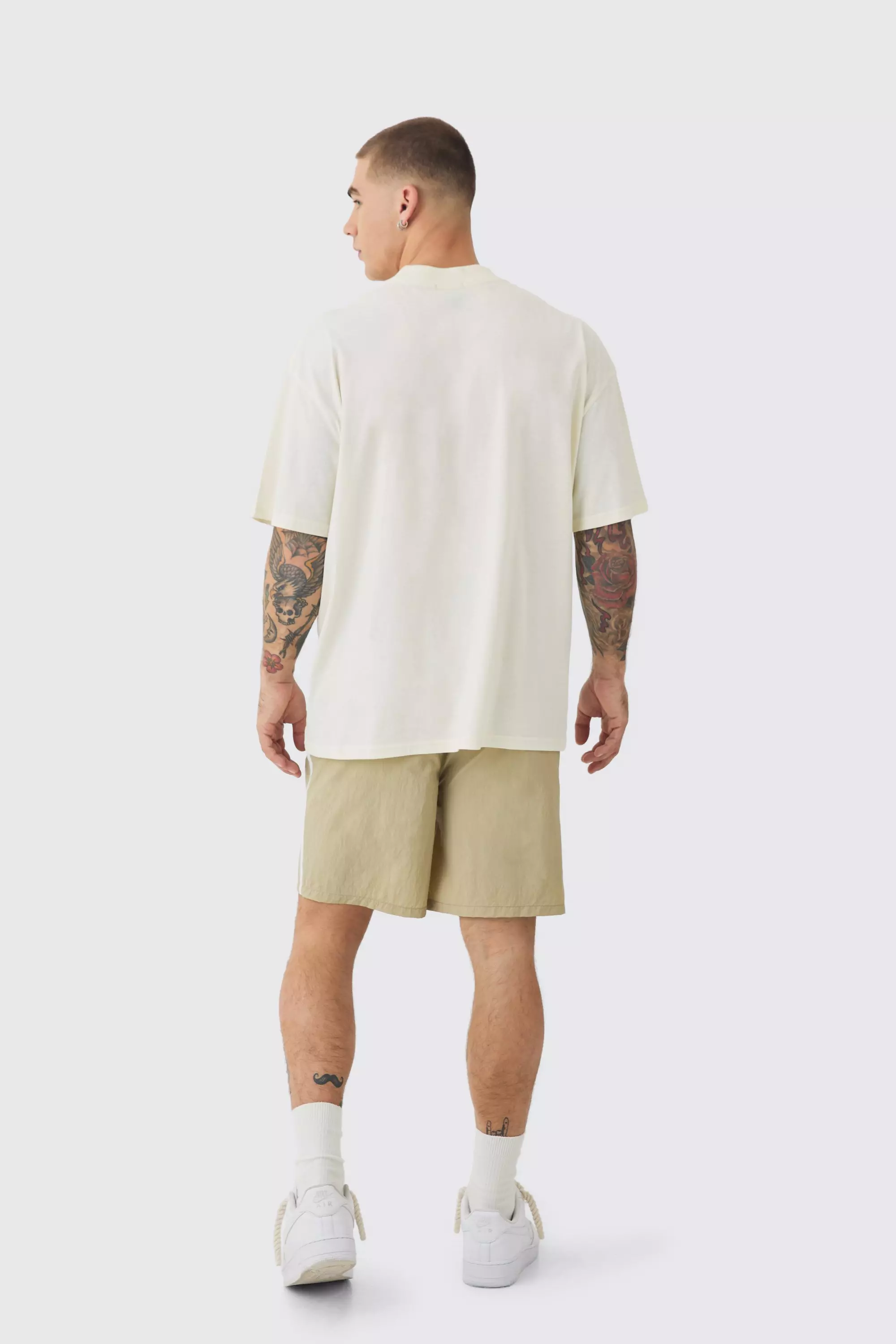 Elasticated Waist Side Piping Shell Shorts In Stone alternative image